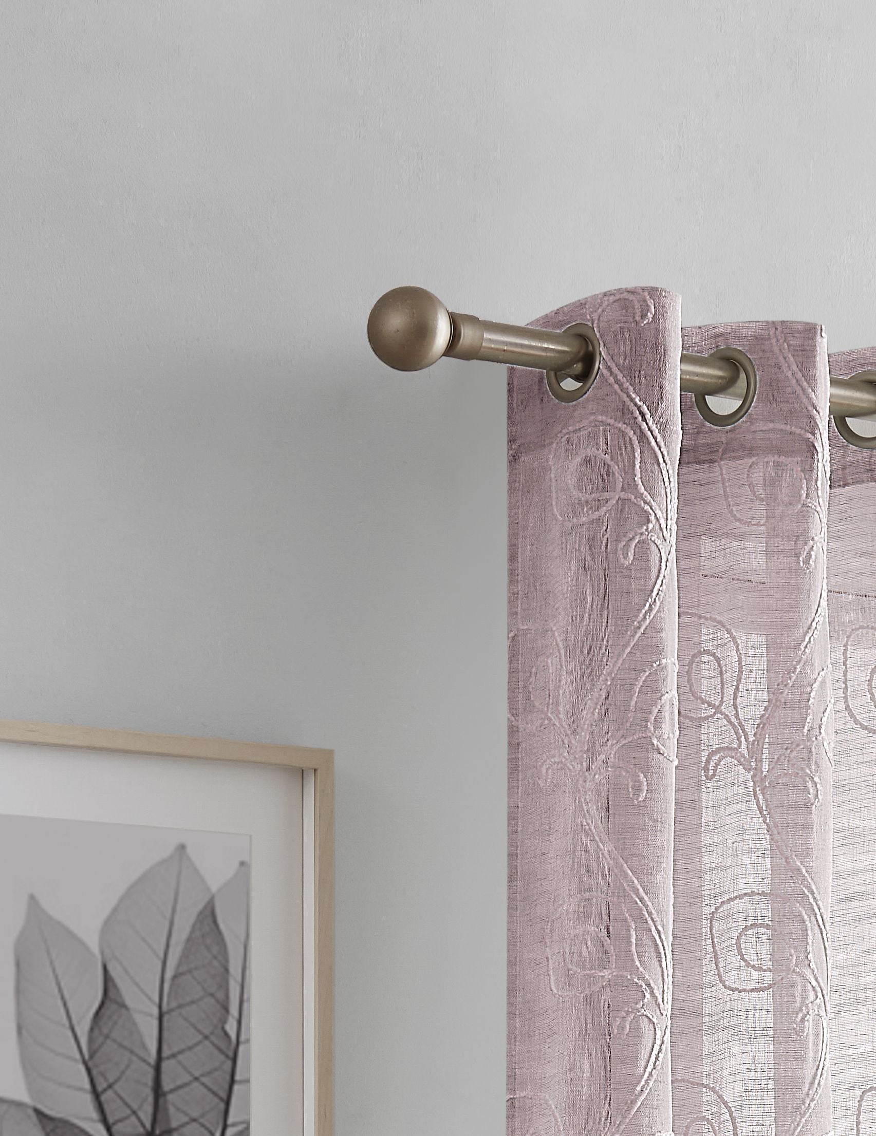 Dainty Home Stella Linen Look Boho Solid Fabric With 3D Floral Chenille Embroidery Light Filtering Grommet Panel Pair