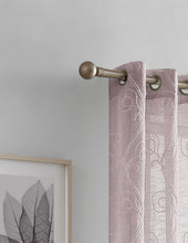 Load image into Gallery viewer, Dainty Home Stella Linen Look Boho Solid Fabric With 3D Floral Chenille Embroidery Light Filtering Grommet Panel Pair
