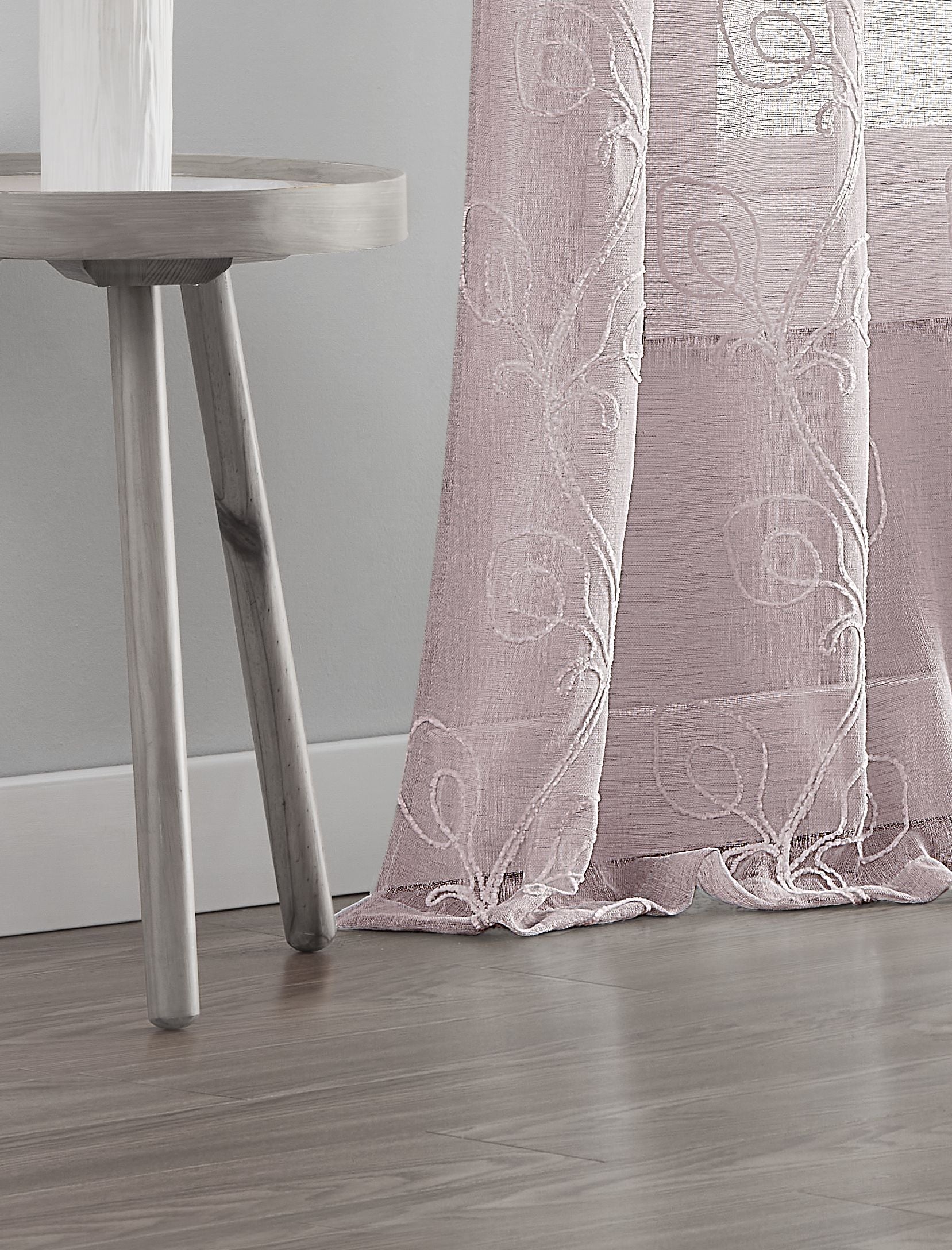 Dainty Home Stella Linen Look Boho Solid Fabric With 3D Floral Chenille Embroidery Light Filtering Grommet Panel Pair