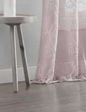 Load image into Gallery viewer, Dainty Home Stella Linen Look Boho Solid Fabric With 3D Floral Chenille Embroidery Light Filtering Grommet Panel Pair
