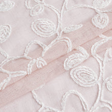 Load image into Gallery viewer, Dainty Home Rita Linen Look Boho Solid Fabric With 3D Floral Chenille Embroidery Light Filtering Grommet Panel Pair
