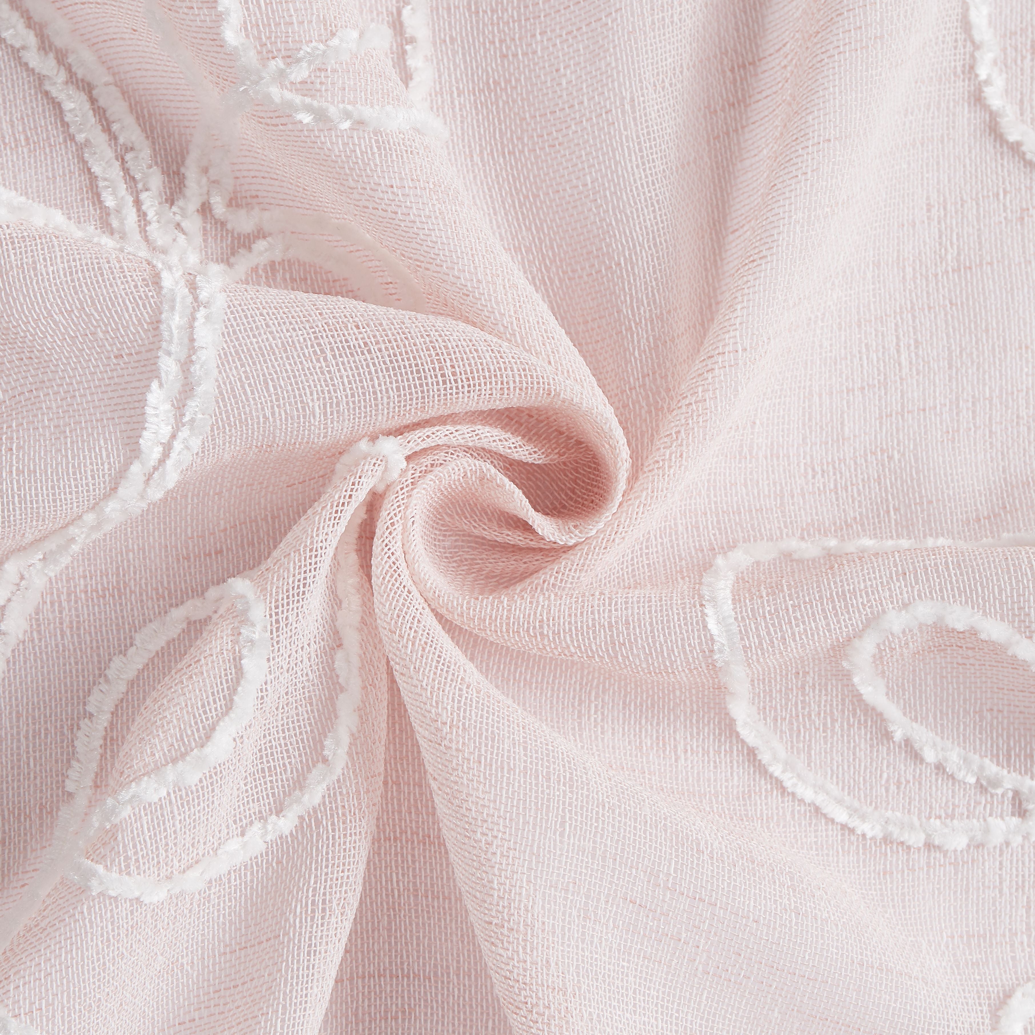 Dainty Home Stella Linen Look Boho Solid Fabric With 3D Floral Chenille Embroidery Light Filtering Grommet Panel Pair