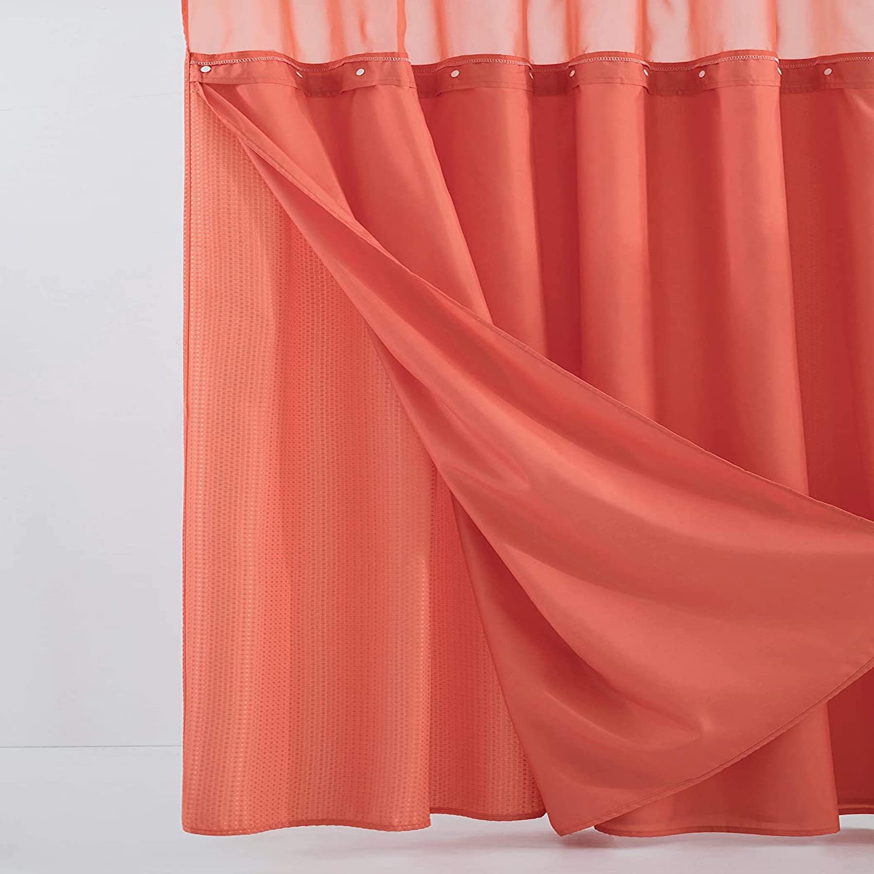 Dainty Home Complete 2 in 1 Waffle Weave Hotel Spa Style Fabric Shower Curtain Snap On/Off Waterproof Detachable Liner Set