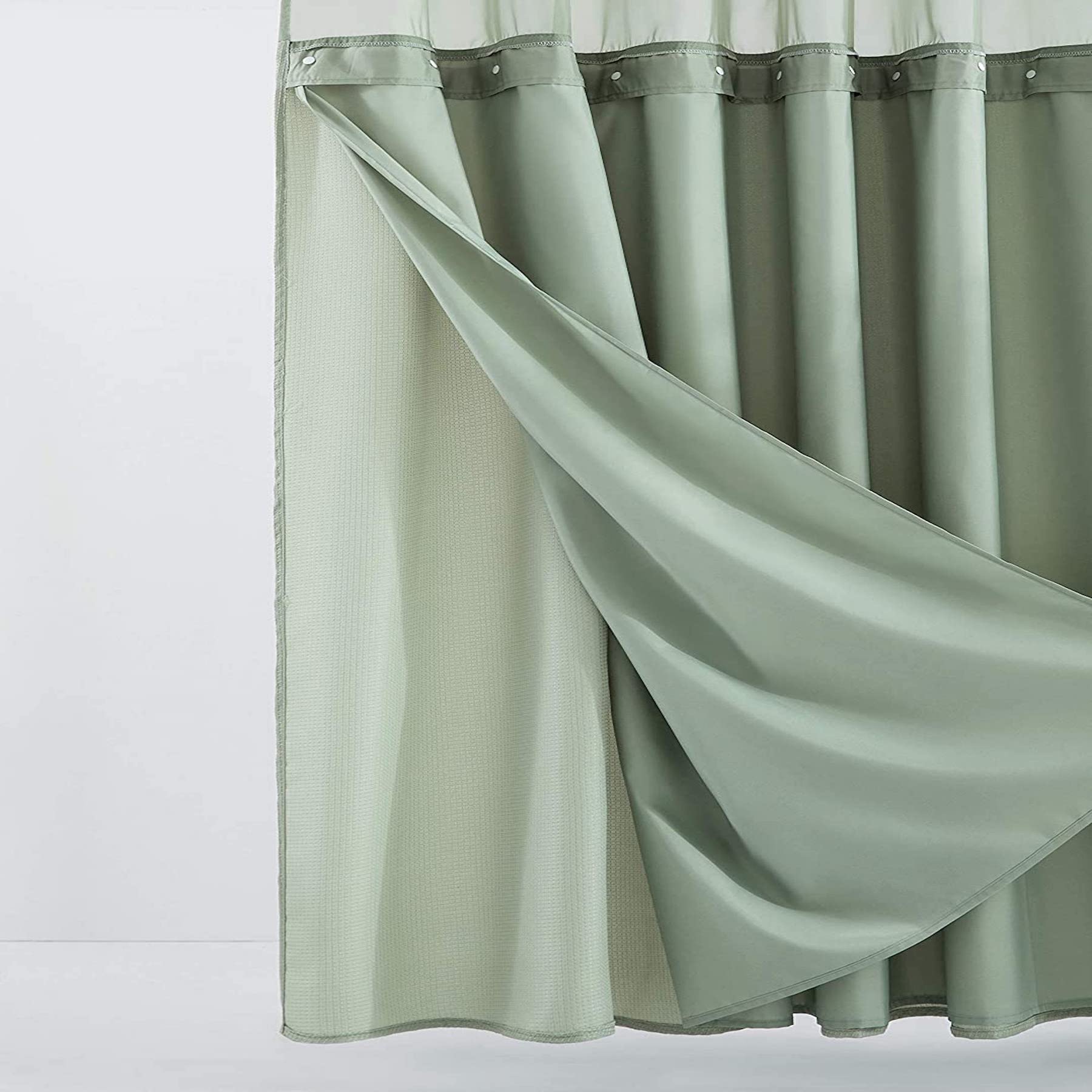 Dainty Home Complete 2 in 1 Waffle Weave Hotel Spa Style Fabric Shower Curtain Snap On/Off Waterproof Detachable Liner Set