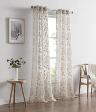 Load image into Gallery viewer, Dainty Home Rita Linen Look Boho Solid Fabric With 3D Floral Chenille Embroidery Light Filtering Grommet Panel Pair
