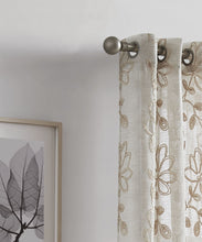 Load image into Gallery viewer, Dainty Home Rita Linen Look Boho Solid Fabric With 3D Floral Chenille Embroidery Light Filtering Grommet Panel Pair
