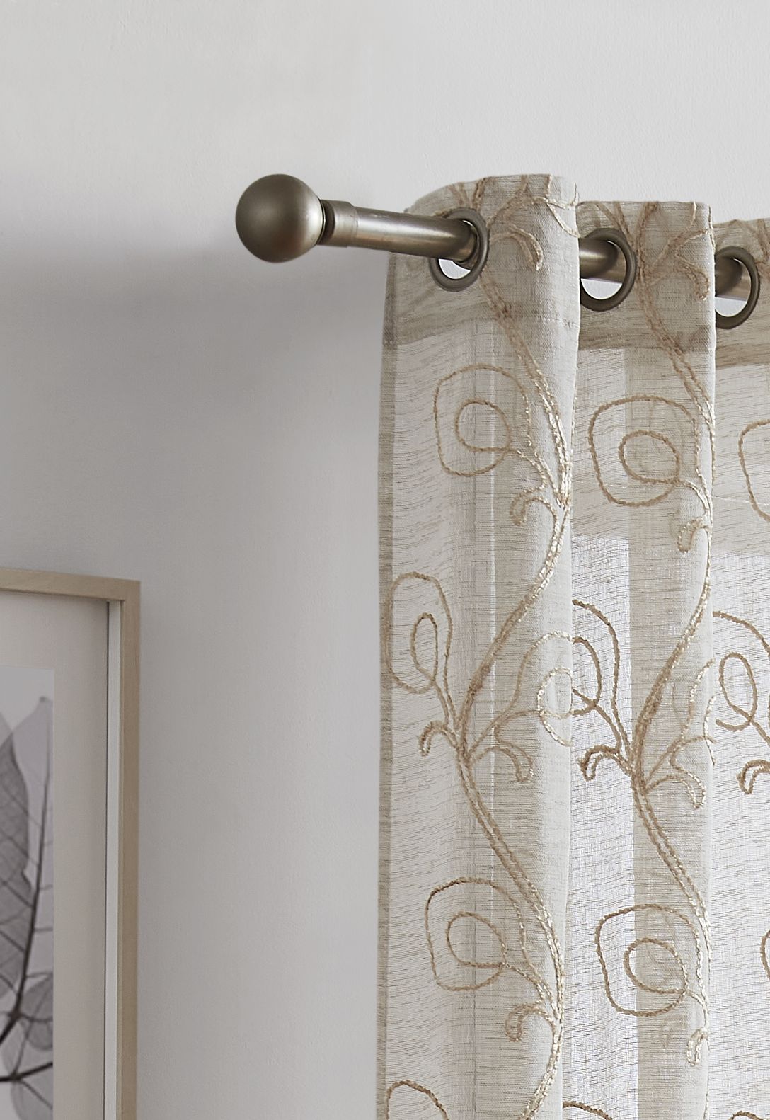 Dainty Home Stella Linen Look Boho Solid Fabric With 3D Floral Chenille Embroidery Light Filtering Grommet Panel Pair