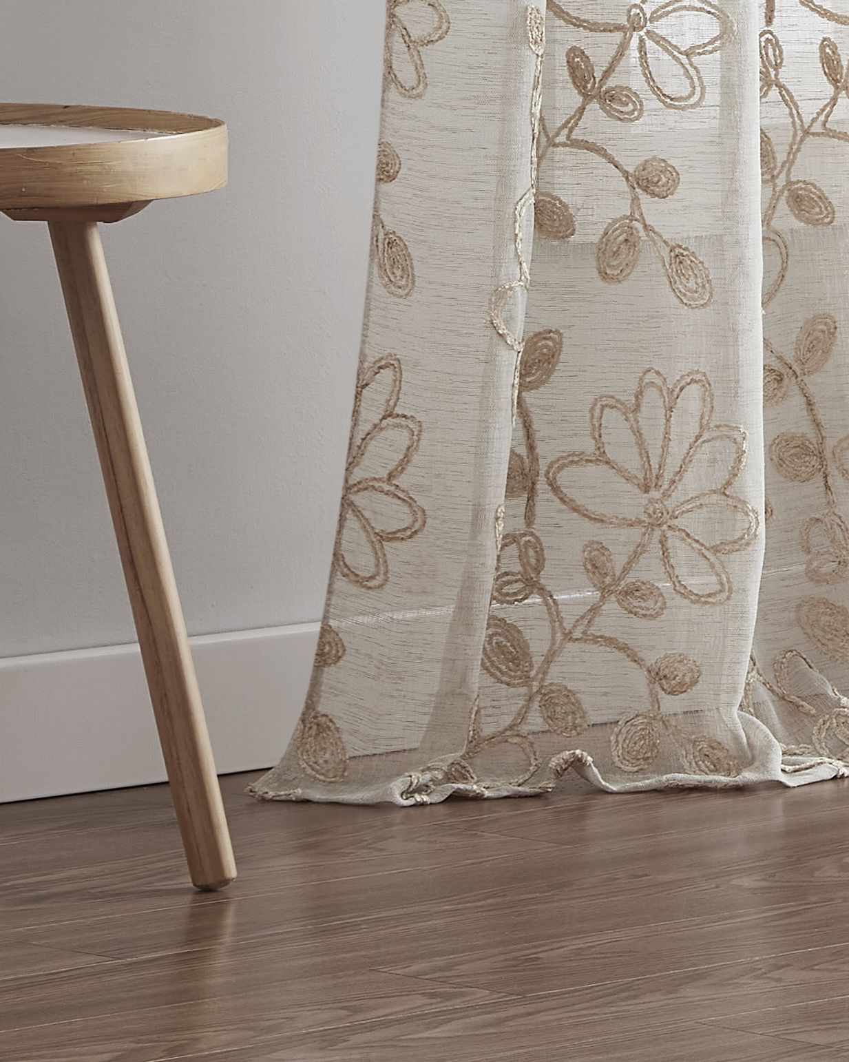 Dainty Home Rita Linen Look Boho Solid Fabric With 3D Floral Chenille Embroidery Light Filtering Grommet Panel Pair