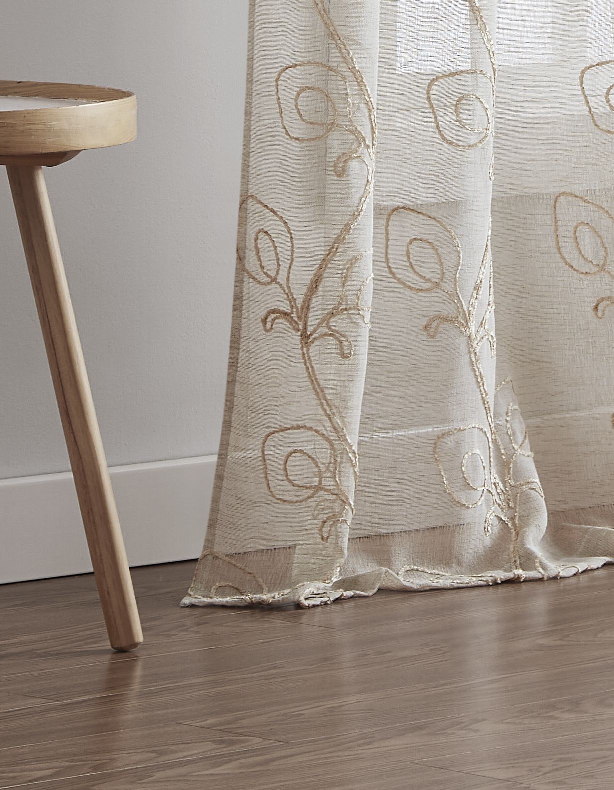 Dainty Home Stella Linen Look Boho Solid Fabric With 3D Floral Chenille Embroidery Light Filtering Grommet Panel Pair