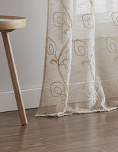 Load image into Gallery viewer, Dainty Home Stella Linen Look Boho Solid Fabric With 3D Floral Chenille Embroidery Light Filtering Grommet Panel Pair
