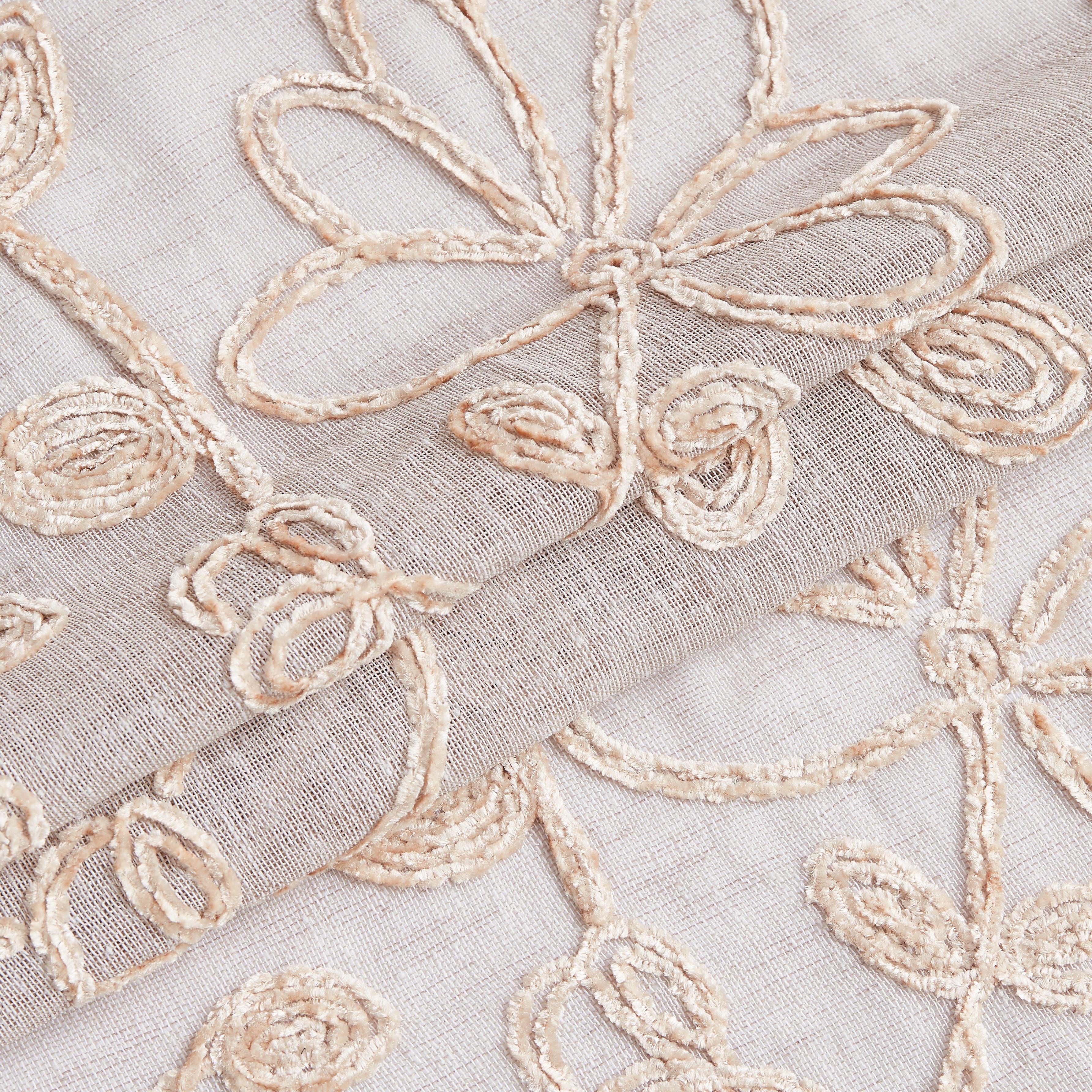 Dainty Home Rita Linen Look Boho Solid Fabric With 3D Floral Chenille Embroidery Light Filtering Grommet Panel Pair