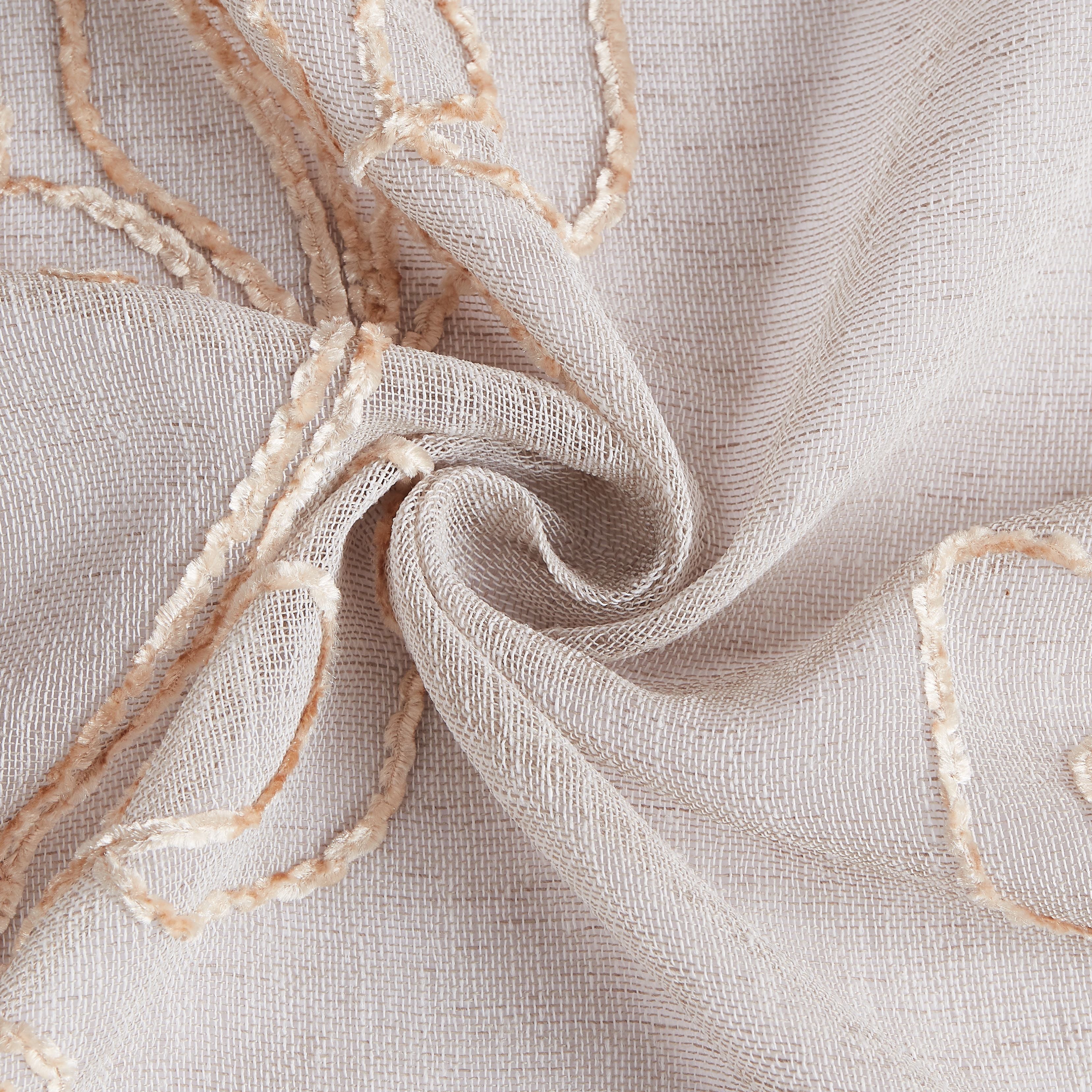 Dainty Home Stella Linen Look Boho Solid Fabric With 3D Floral Chenille Embroidery Light Filtering Grommet Panel Pair