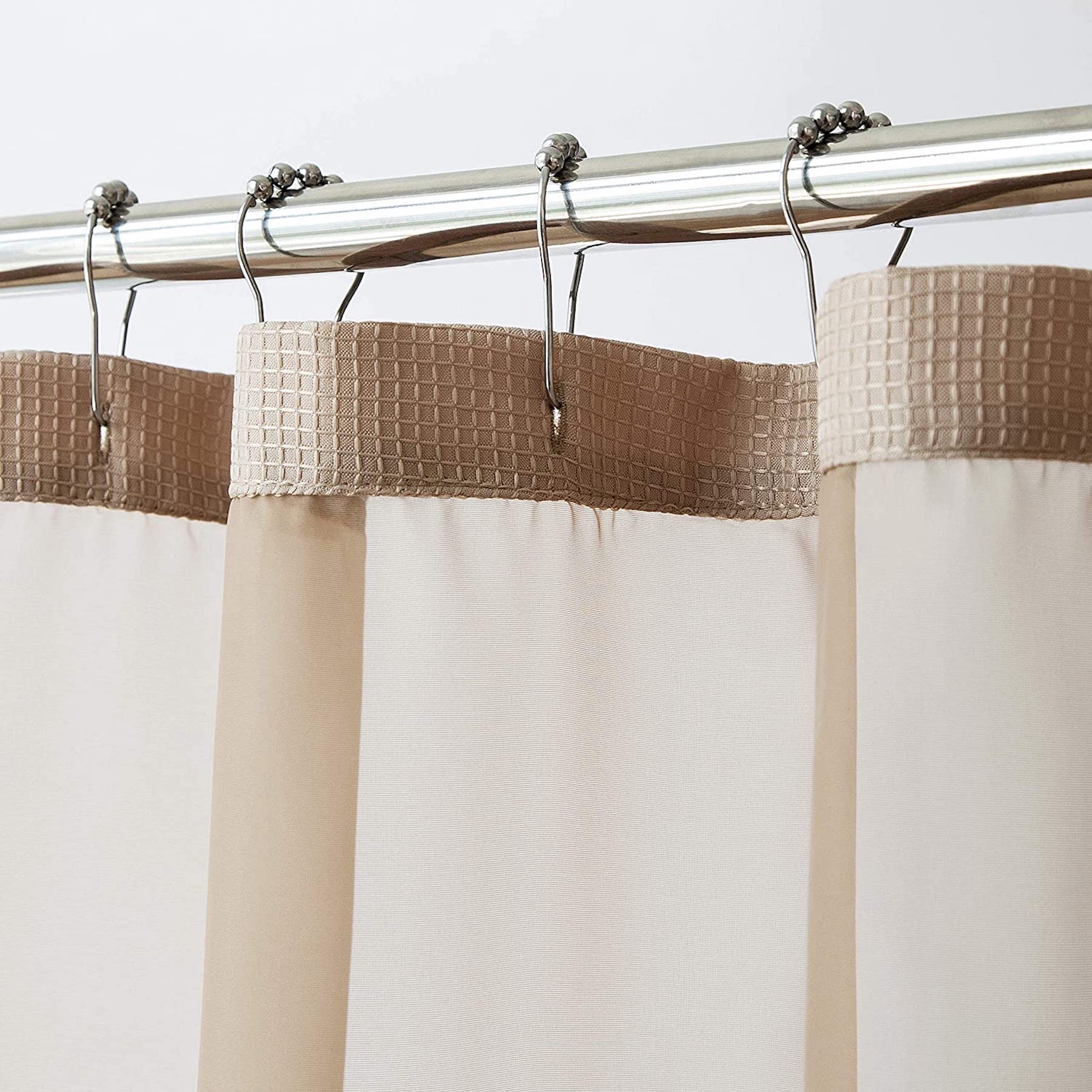 Dainty Home Complete 2 in 1 Waffle Weave Hotel Spa Style Fabric Shower Curtain Snap On/Off Waterproof Detachable Liner Set