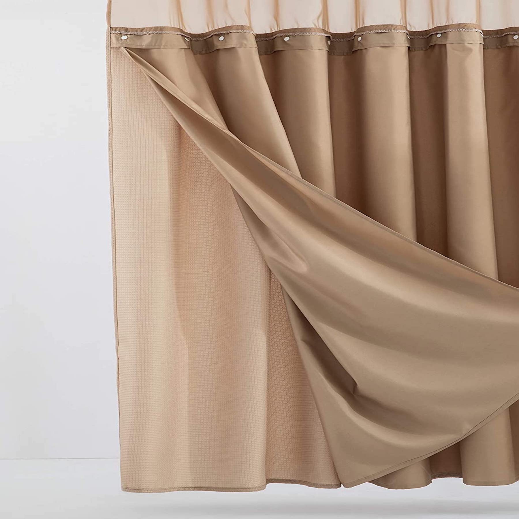 Dainty Home Complete 2 in 1 Waffle Weave Hotel Spa Style Fabric Shower Curtain Snap On/Off Waterproof Detachable Liner Set