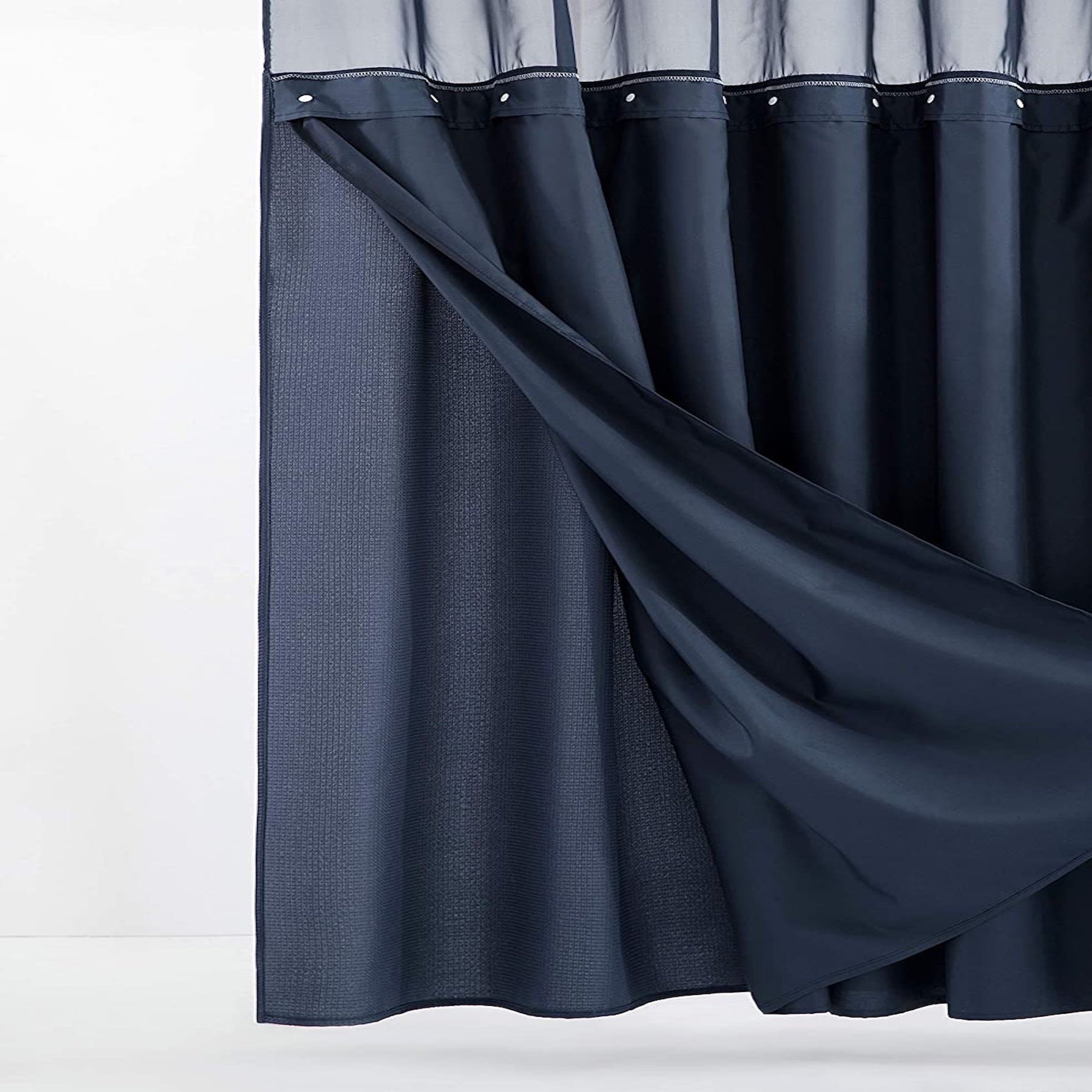 Dainty Home Complete 2 in 1 Waffle Weave Hotel Spa Style Fabric Shower Curtain Snap On/Off Waterproof Detachable Liner Set