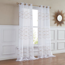 Load image into Gallery viewer, Dainty Home New Wave Boho 3D Wave Embroidered Striped Design Linen Look Light Filtering Grommet Panel Pair
