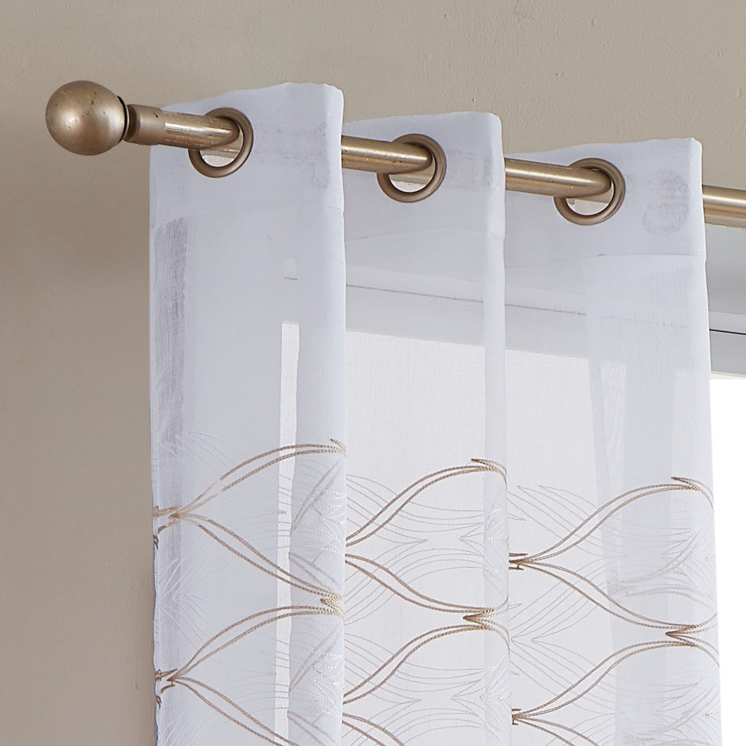 Dainty Home New Wave Boho 3D Wave Embroidered Striped Design Linen Look Light Filtering Grommet Panel Pair