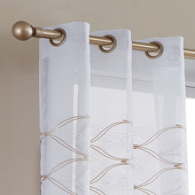Load image into Gallery viewer, Dainty Home New Wave Boho 3D Wave Embroidered Striped Design Linen Look Light Filtering Grommet Panel Pair
