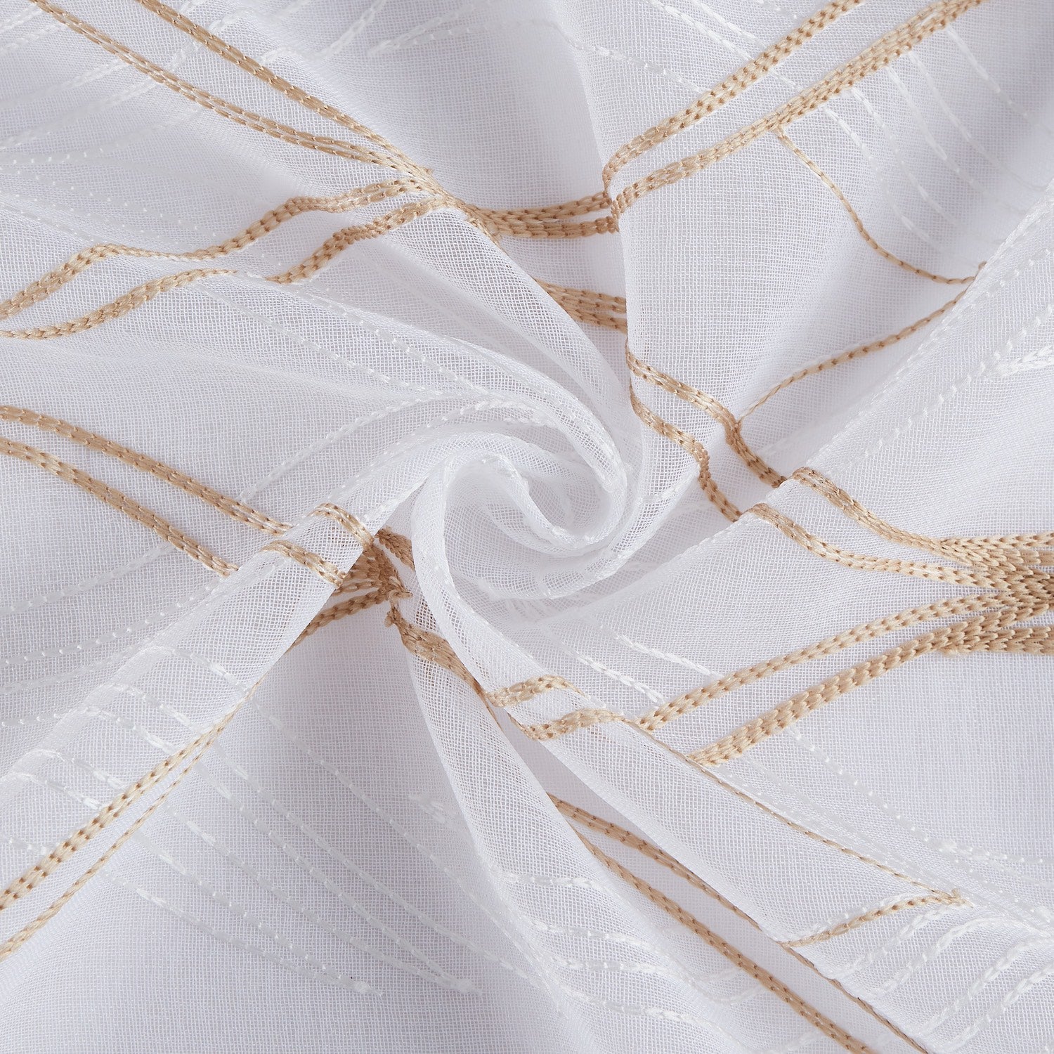 Dainty Home New Wave Boho 3D Wave Embroidered Striped Design Linen Look Light Filtering Grommet Panel Pair