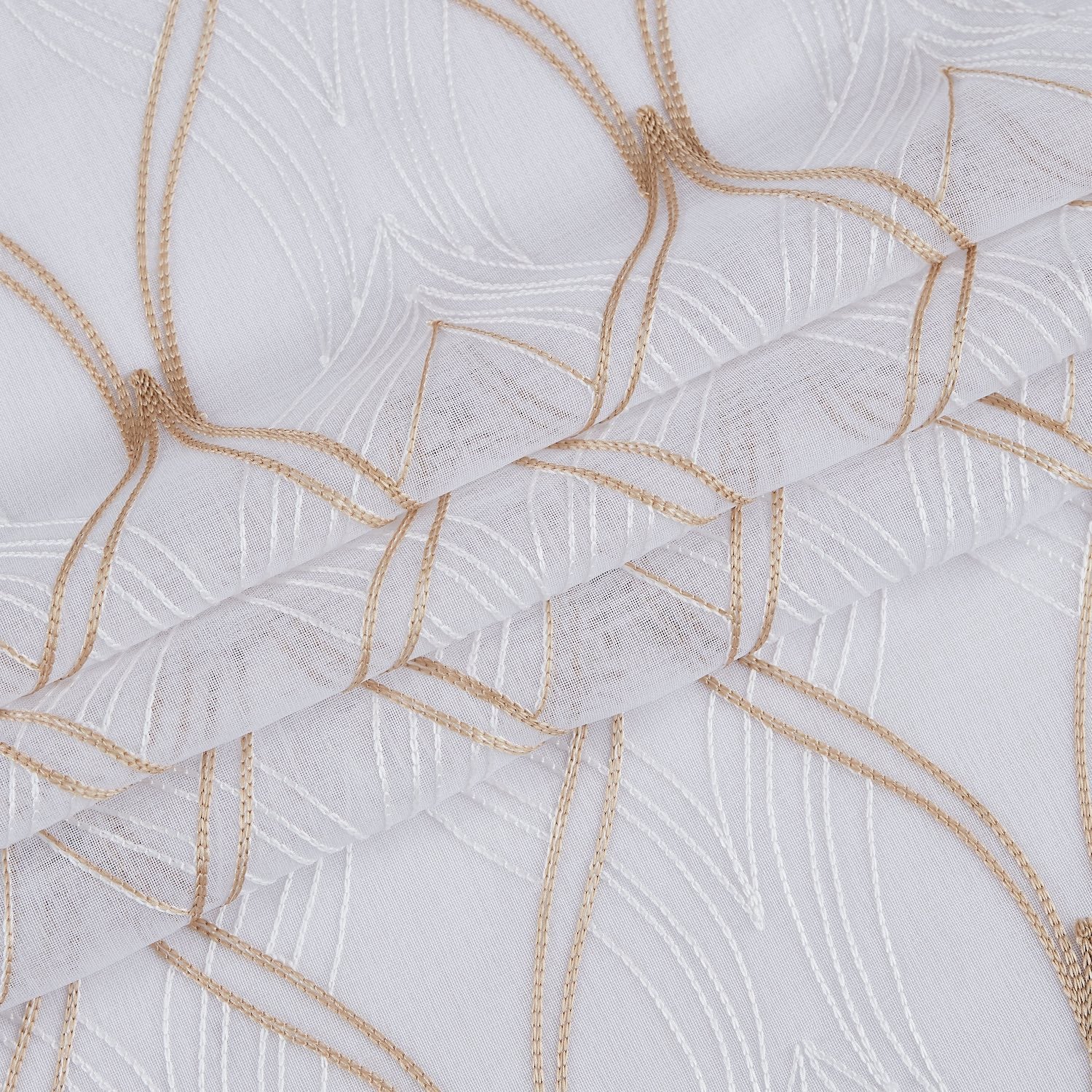Dainty Home New Wave Boho 3D Wave Embroidered Striped Design Linen Look Light Filtering Grommet Panel Pair