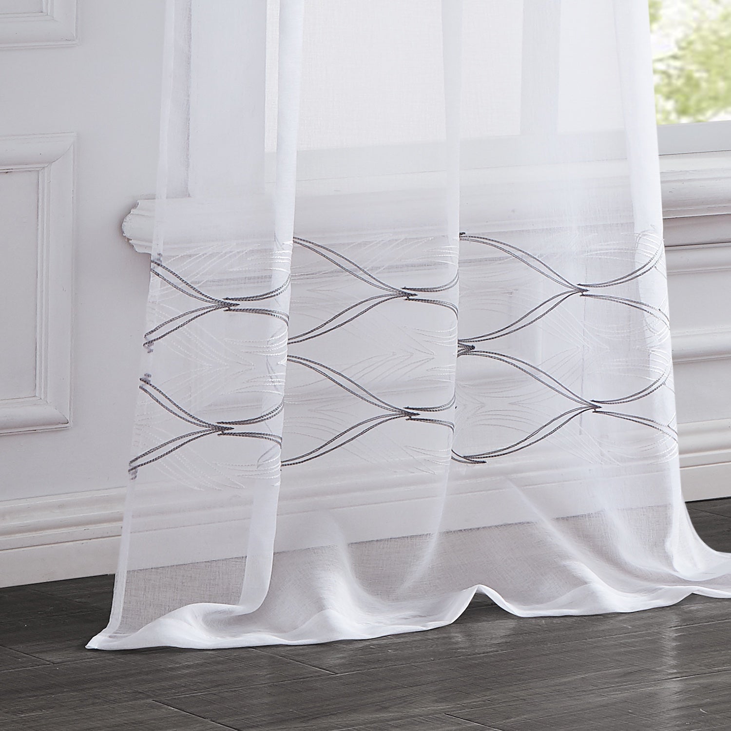 Dainty Home New Wave Boho 3D Wave Embroidered Striped Design Linen Look Light Filtering Grommet Panel Pair