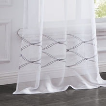 Load image into Gallery viewer, Dainty Home New Wave Boho 3D Wave Embroidered Striped Design Linen Look Light Filtering Grommet Panel Pair
