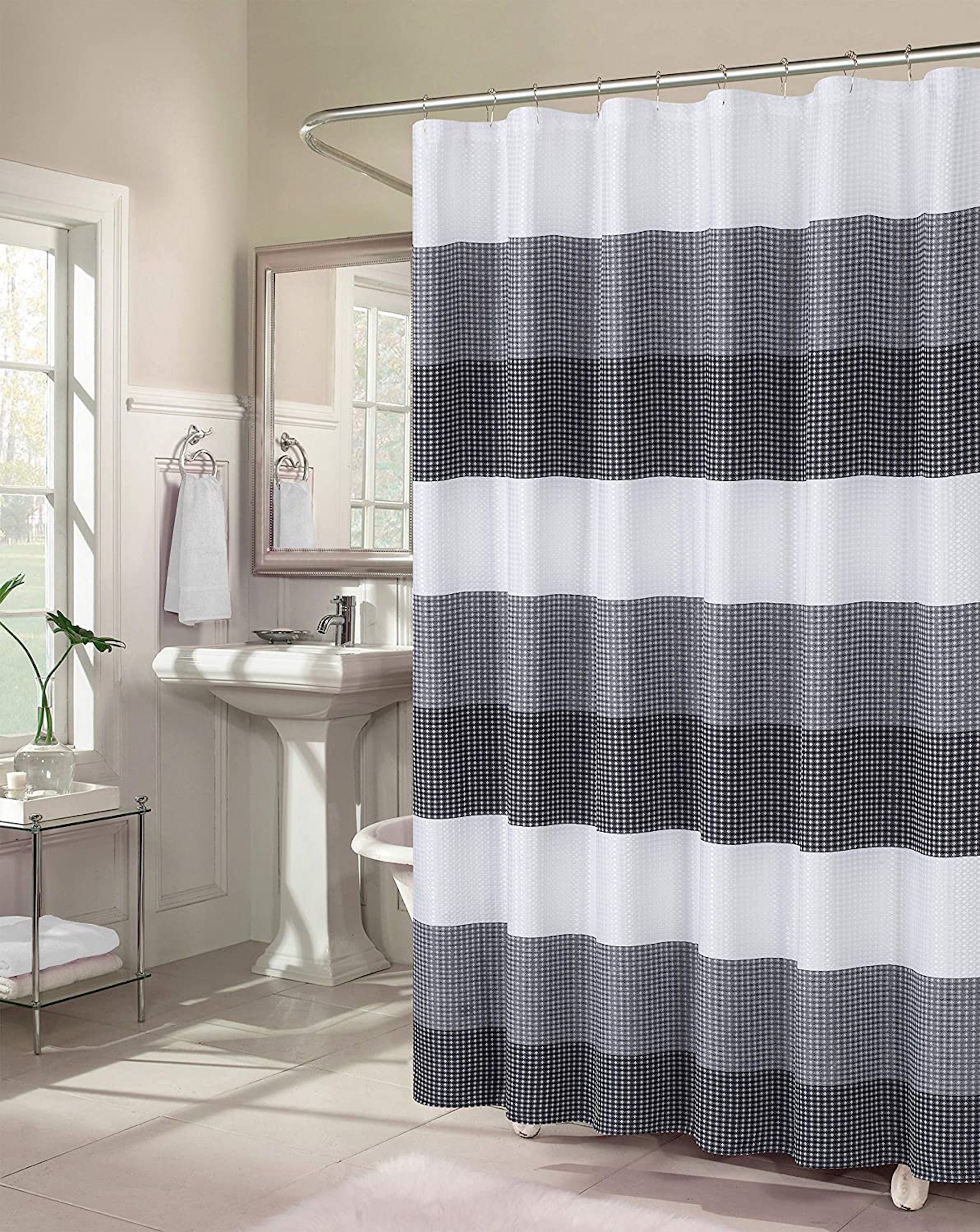 Dainty Home Ombre Waffle 3D Striped Waffle Weave Textured Ombre Stripe Designed Fabric Shower Curtain