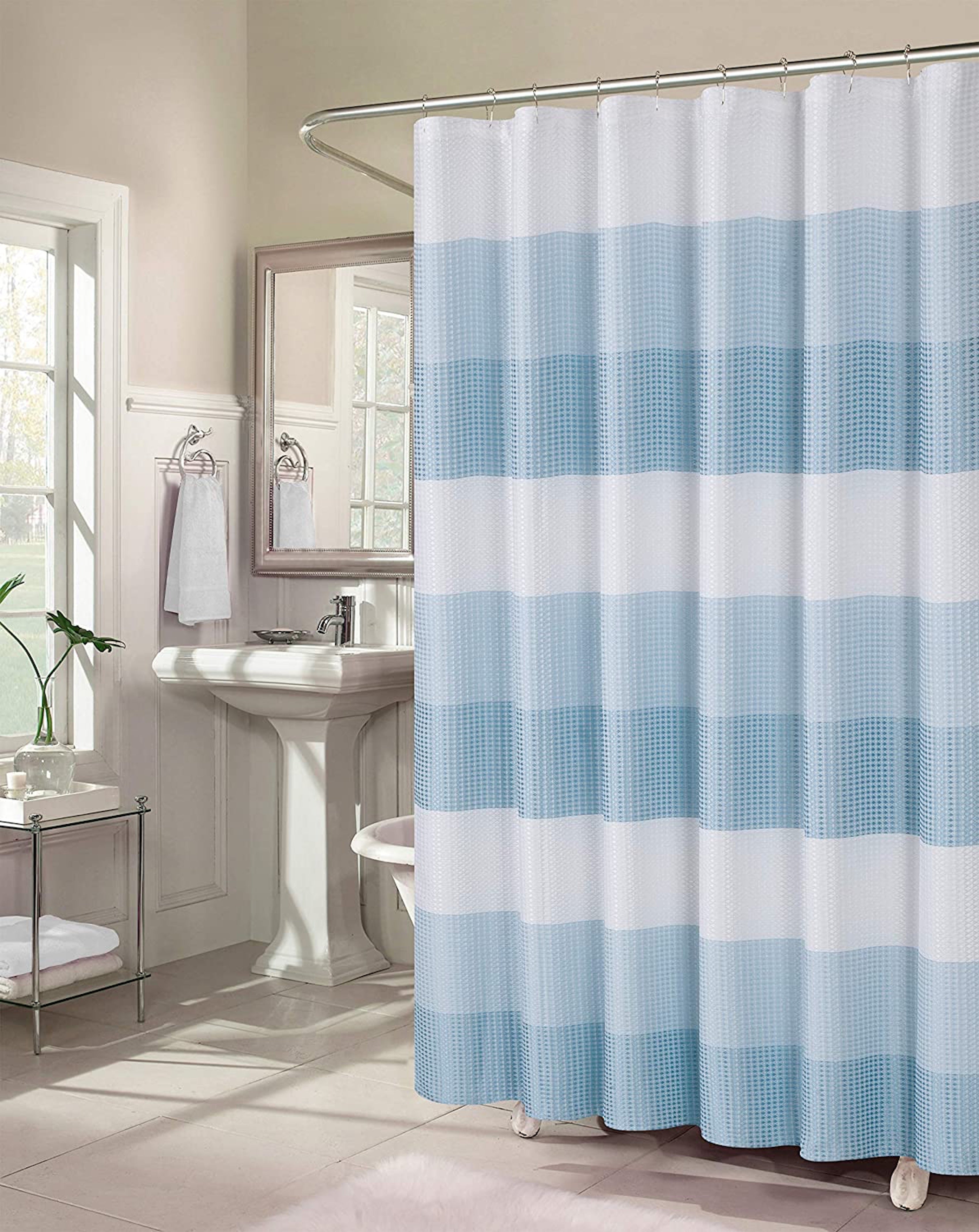Dainty Home Ombre Waffle 3D Striped Waffle Weave Textured Ombre Stripe Designed Fabric Shower Curtain