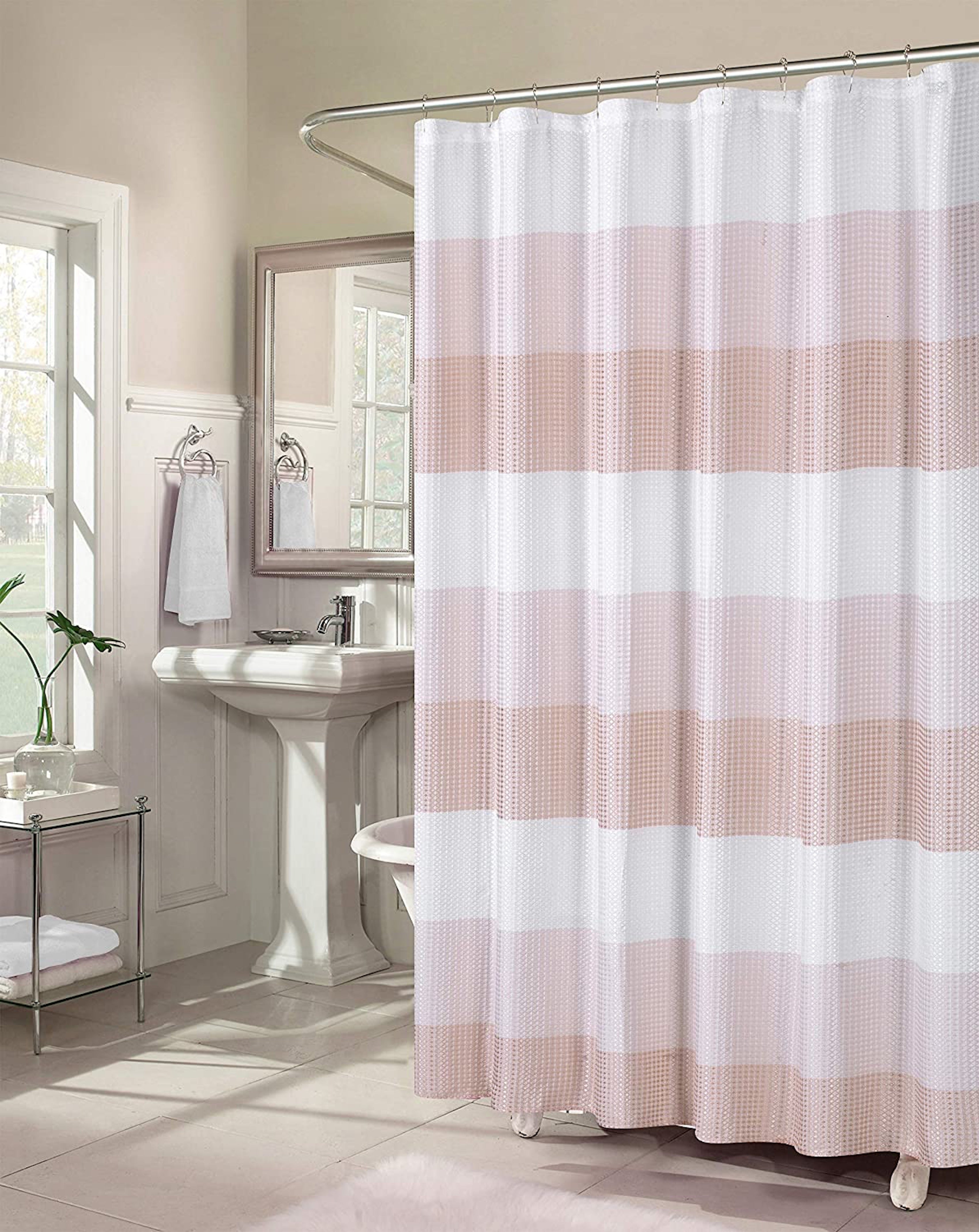 Dainty Home Ombre Waffle 3D Striped Waffle Weave Textured Ombre Stripe Designed Fabric Shower Curtain