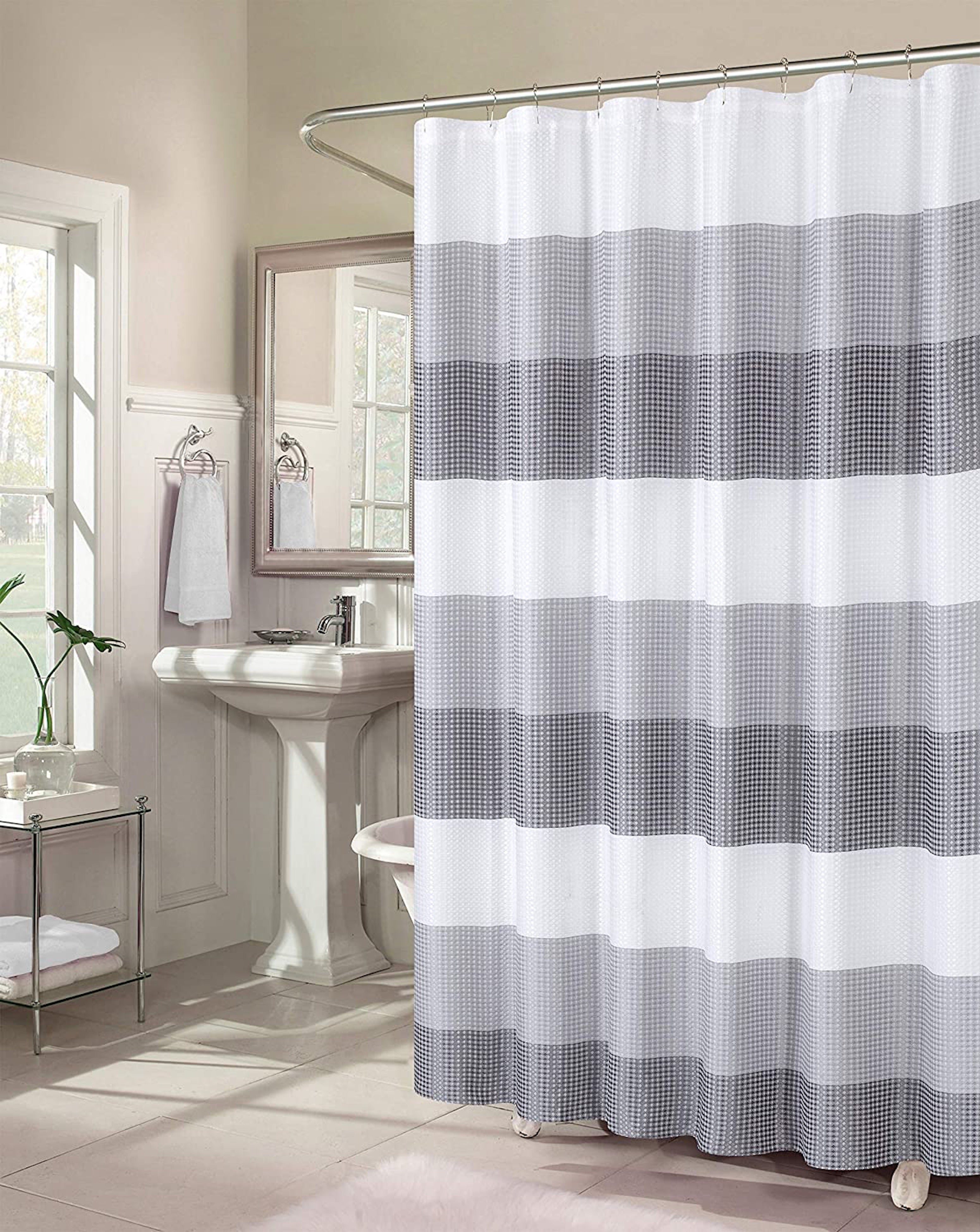 Dainty Home Ombre Waffle 3D Striped Waffle Weave Textured Ombre Stripe Designed Fabric Shower Curtain