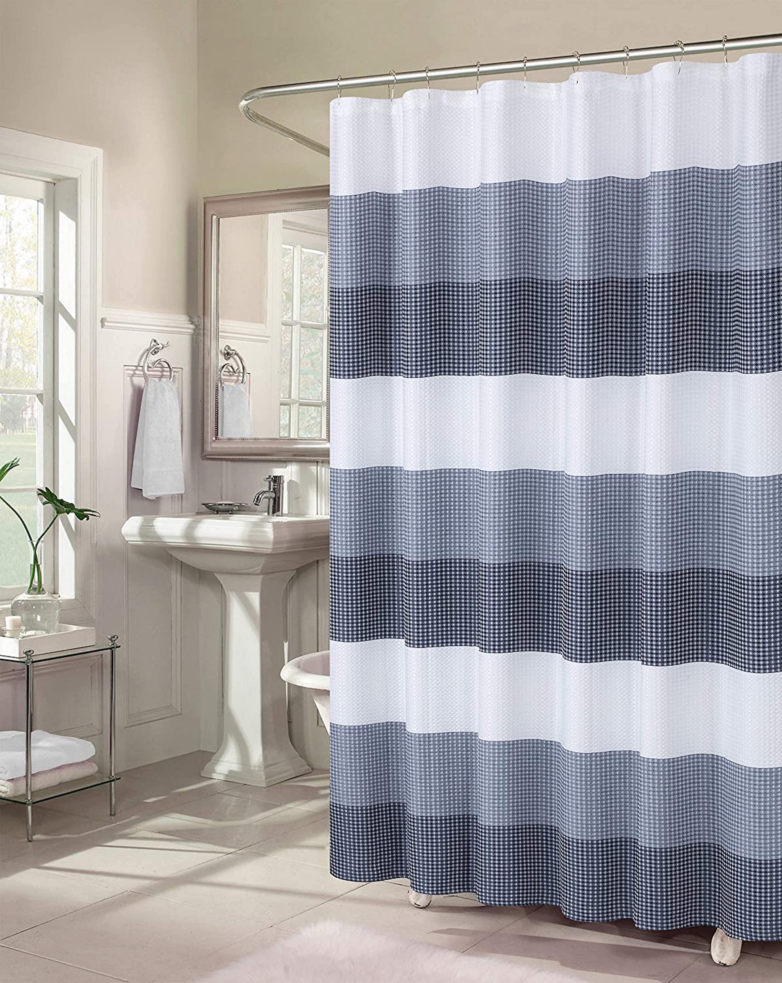 Dainty Home Ombre Waffle 3D Striped Waffle Weave Textured Ombre Stripe Designed Fabric Shower Curtain