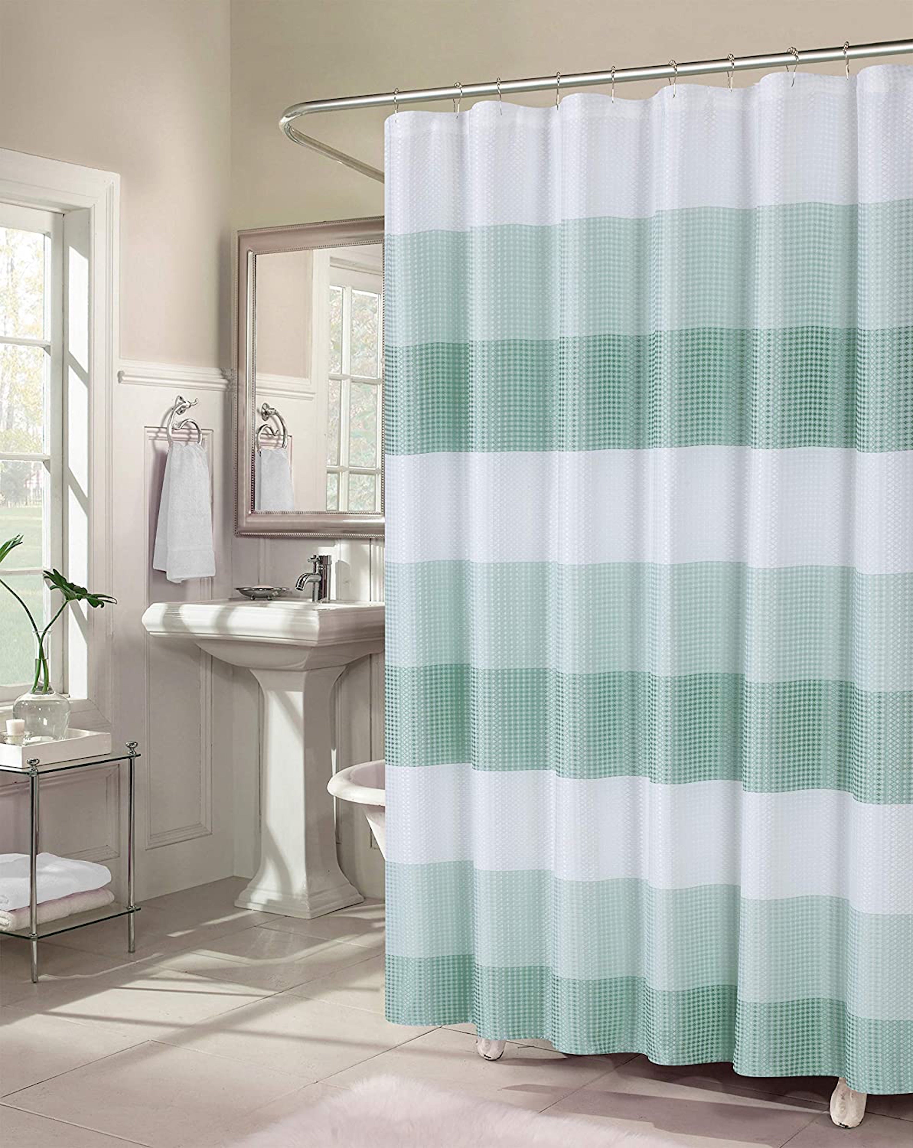 Dainty Home Ombre Waffle 3D Striped Waffle Weave Textured Ombre Stripe Designed Fabric Shower Curtain