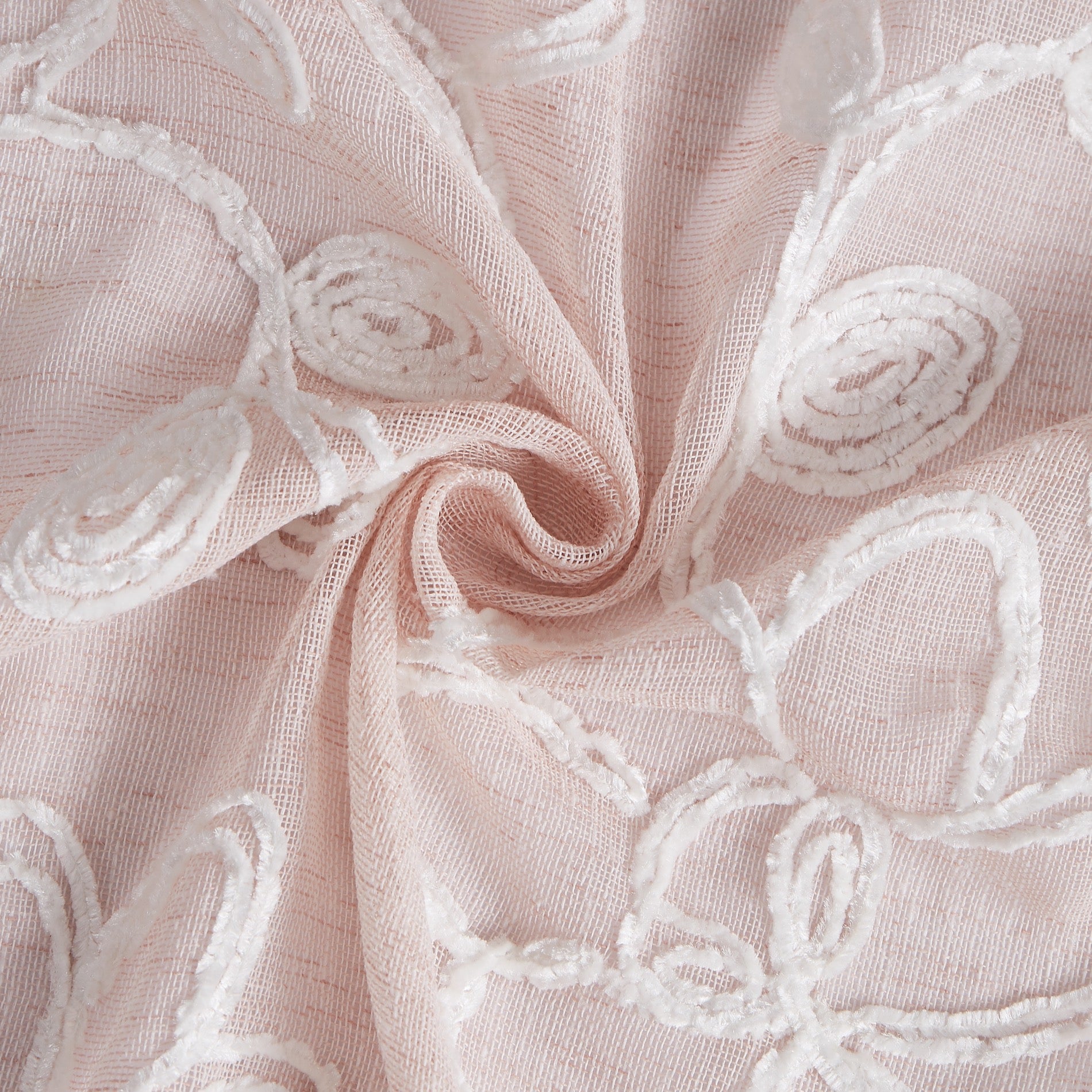 Dainty Home Rita 3D Linen Look Textured Floral 3D Chenille Designed Fabric Shower Curtain