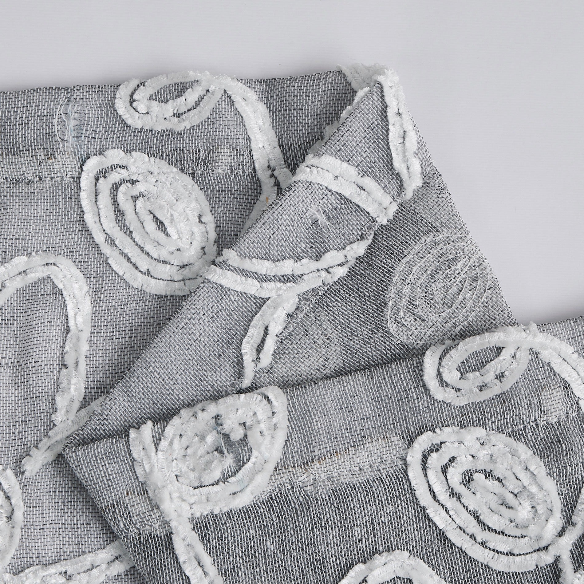 Dainty Home Rita 3D Linen Look Textured Floral 3D Chenille Designed Fabric Shower Curtain