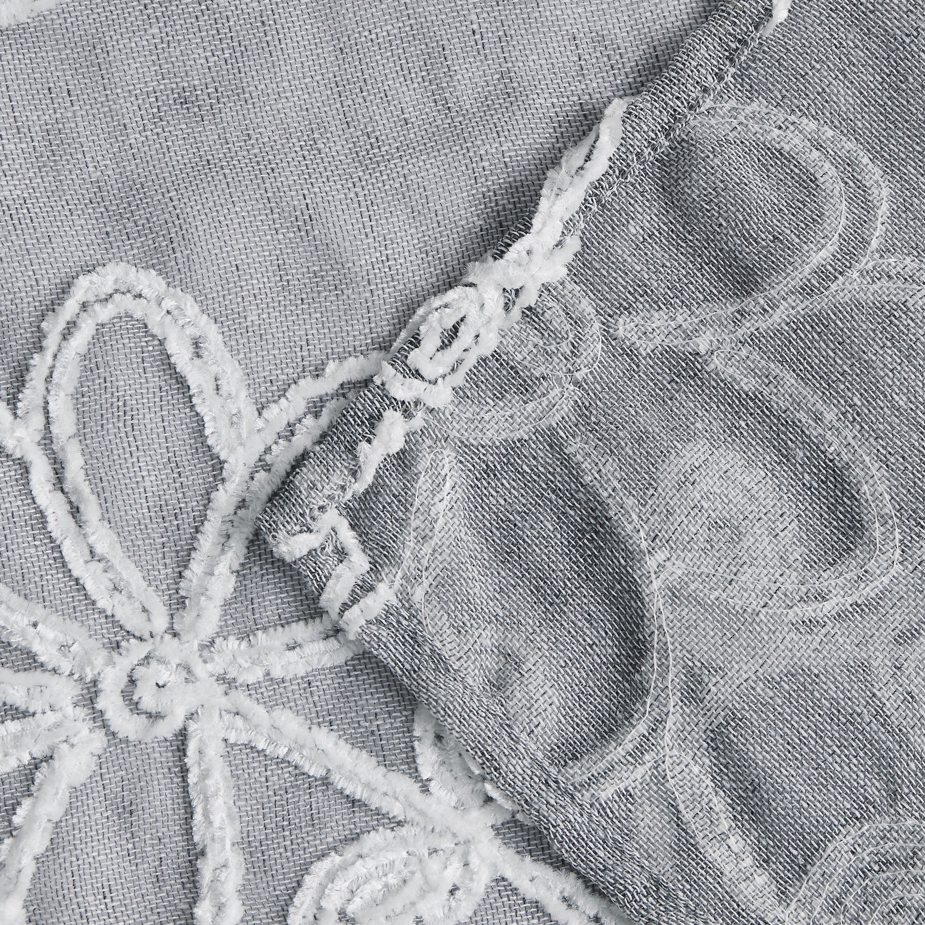 Dainty Home Rita 3D Linen Look Textured Floral 3D Chenille Designed Fabric Shower Curtain