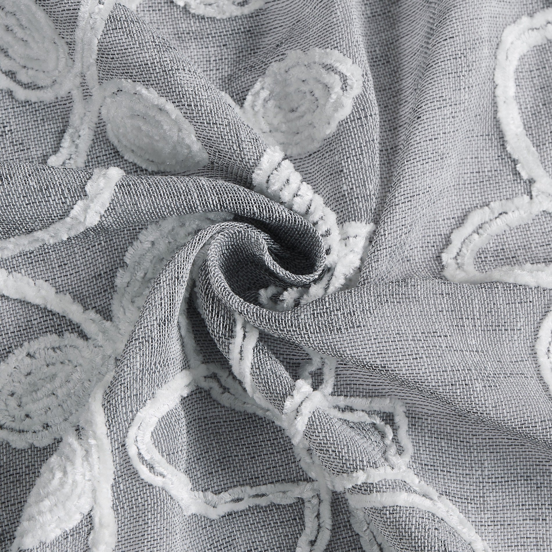 Dainty Home Rita 3D Linen Look Textured Floral 3D Chenille Designed Fabric Shower Curtain