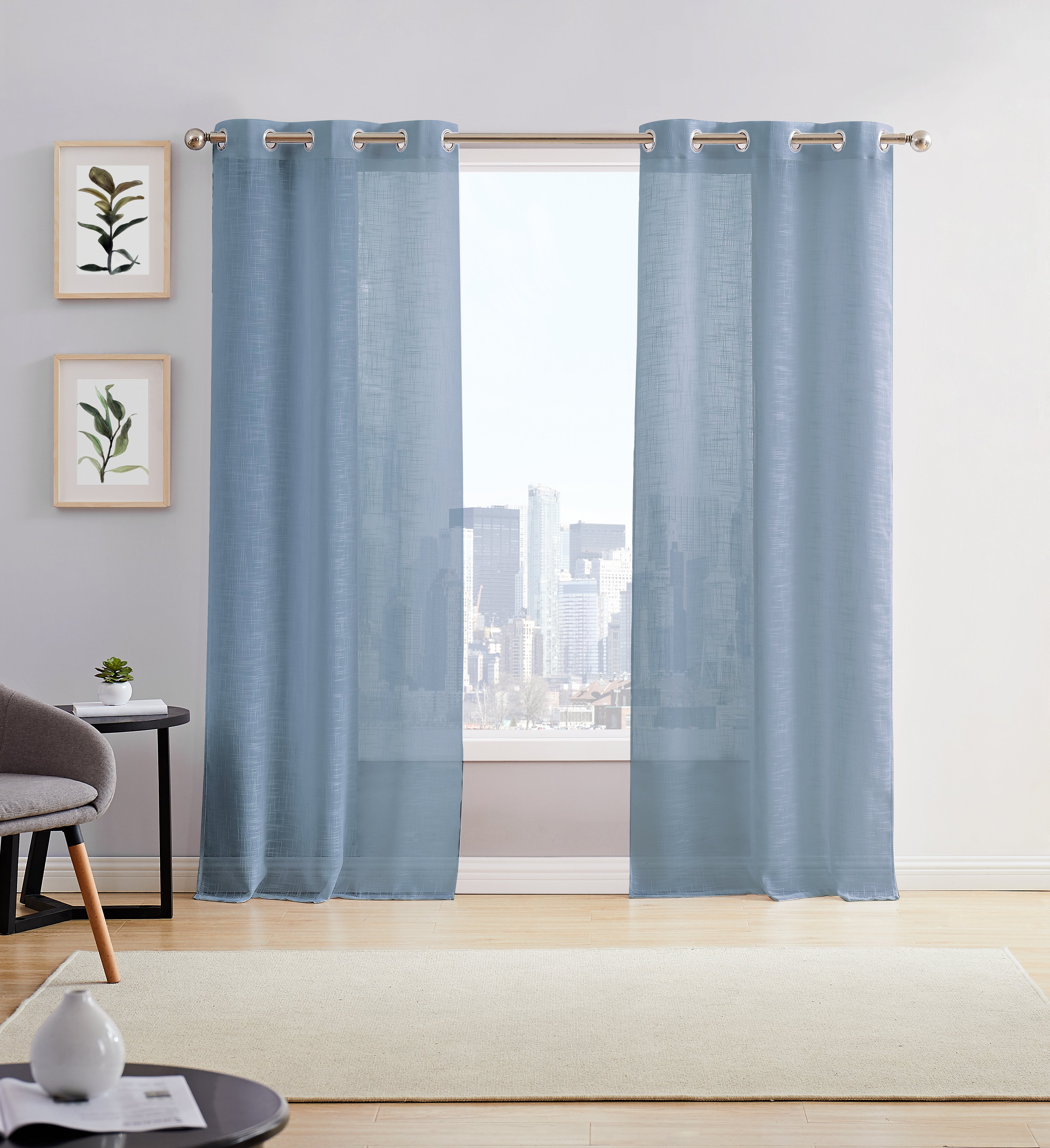 Dainty Home Hannah Solid Criss-Cross Weave Fabric Semi-Sheer Airy & Breathable Light Filtering Grommet Panel Pair