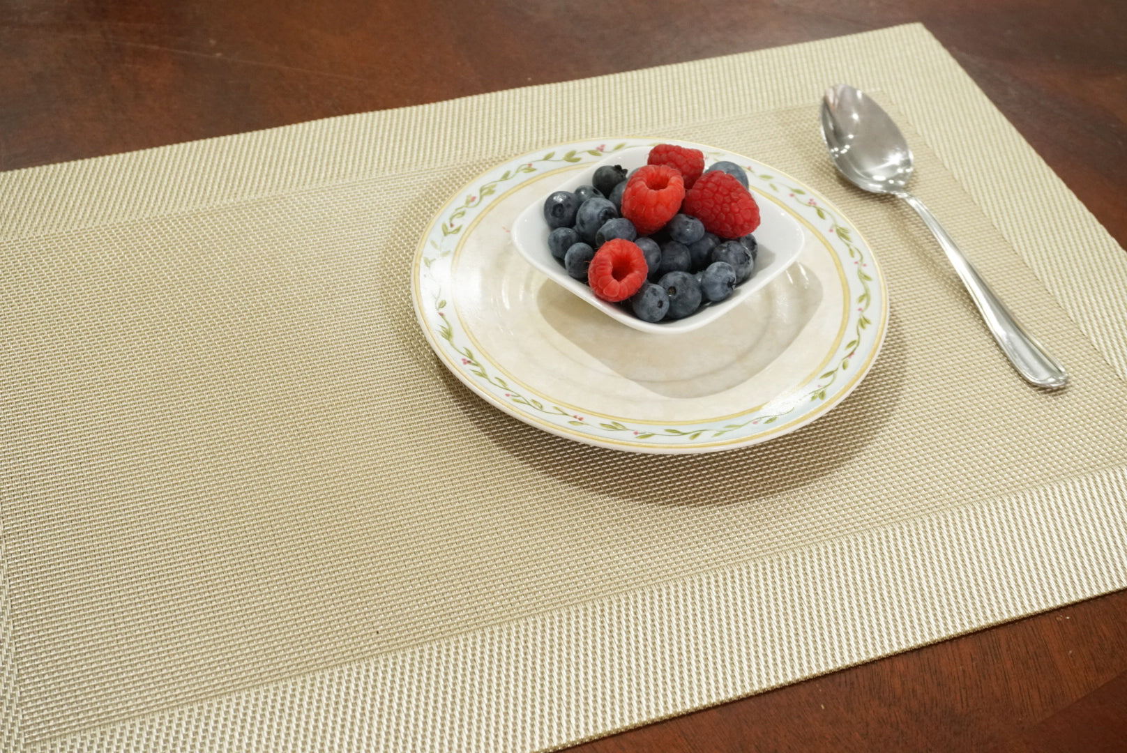 Dainty Home Santa Monica Woven Textilene Crossweave With Solid Geometric Pattern Reversible 13" x 19" Rectangular Placemats