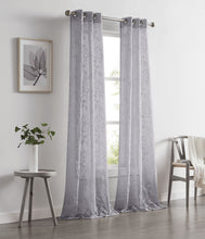 Load image into Gallery viewer, Dainty Home Rita Linen Look Boho Solid Fabric With 3D Floral Chenille Embroidery Light Filtering Grommet Panel Pair
