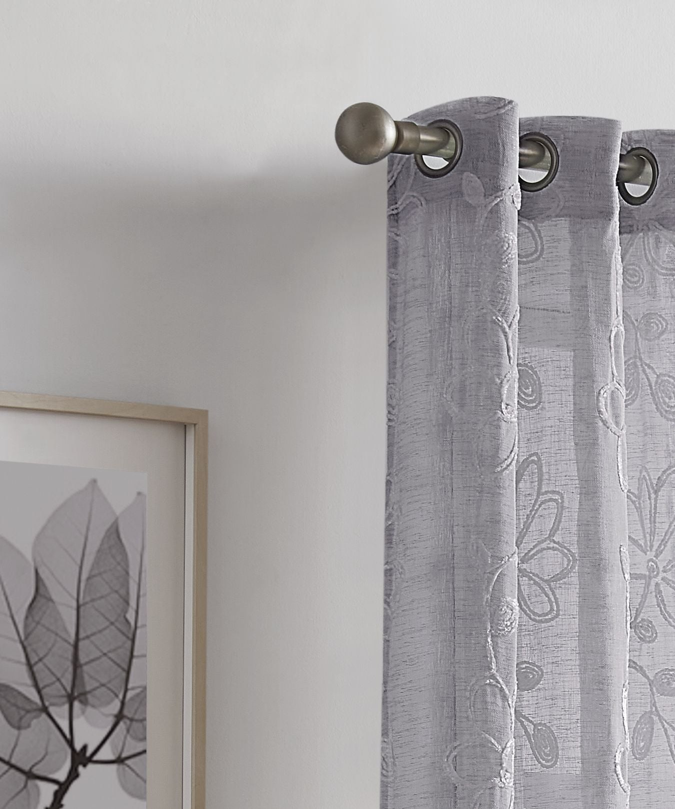 Dainty Home Rita Linen Look Boho Solid Fabric With 3D Floral Chenille Embroidery Light Filtering Grommet Panel Pair
