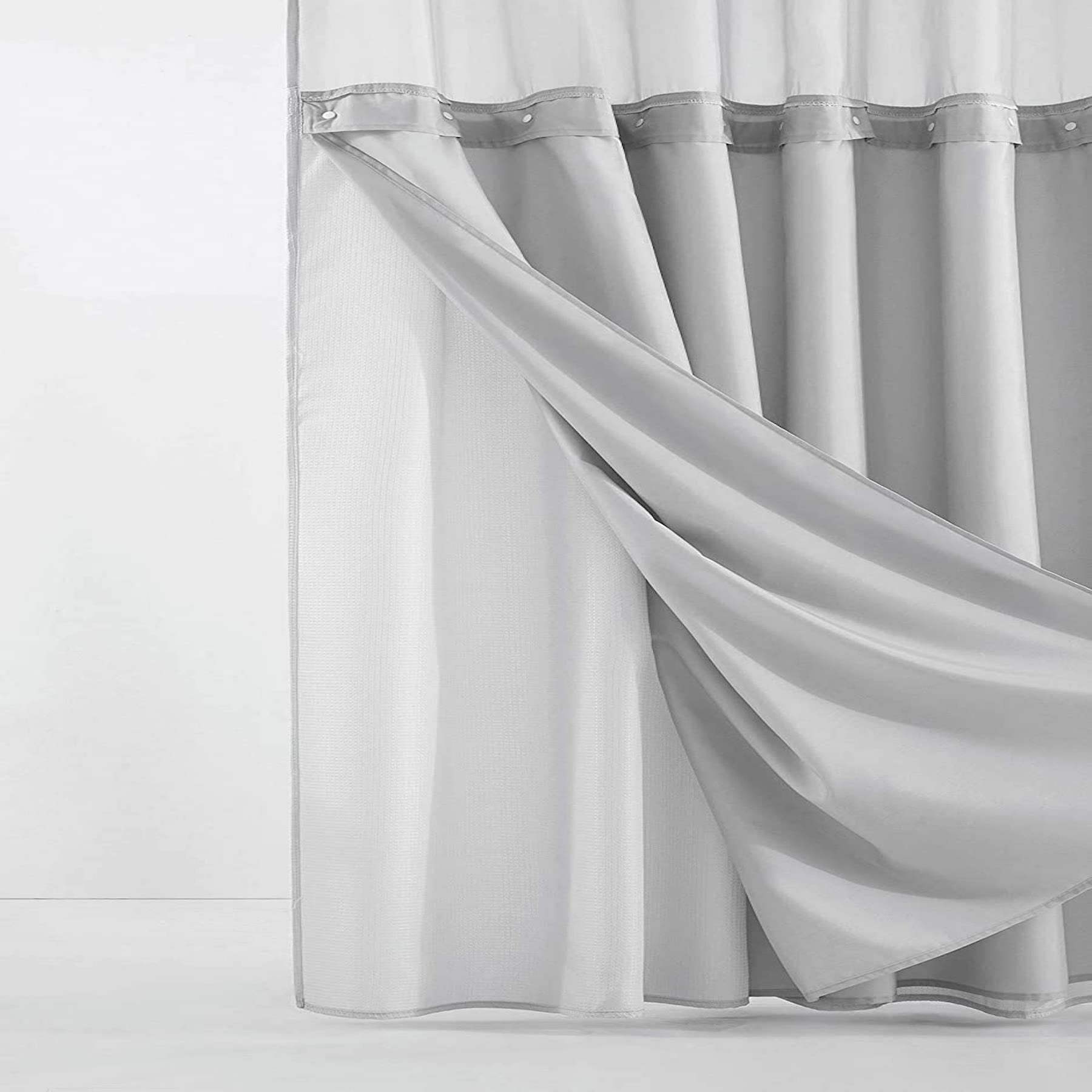 Dainty Home Complete 2 in 1 Waffle Weave Hotel Spa Style Fabric Shower Curtain Snap On/Off Waterproof Detachable Liner Set
