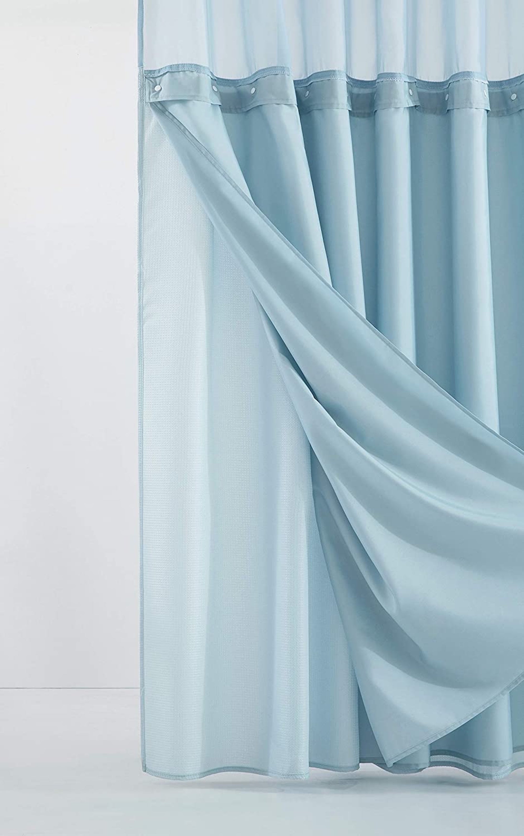 Dainty Home Complete 2 in 1 Waffle Weave Hotel Spa Style Fabric Shower Curtain Snap On/Off Waterproof Detachable Liner Set