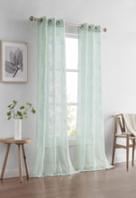 Load image into Gallery viewer, Dainty Home Stella Linen Look Boho Solid Fabric With 3D Floral Chenille Embroidery Light Filtering Grommet Panel Pair
