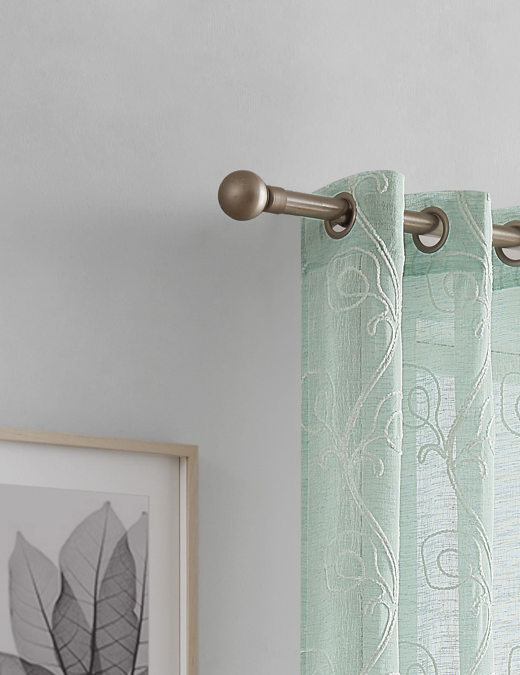 Dainty Home Stella Linen Look Boho Solid Fabric With 3D Floral Chenille Embroidery Light Filtering Grommet Panel Pair