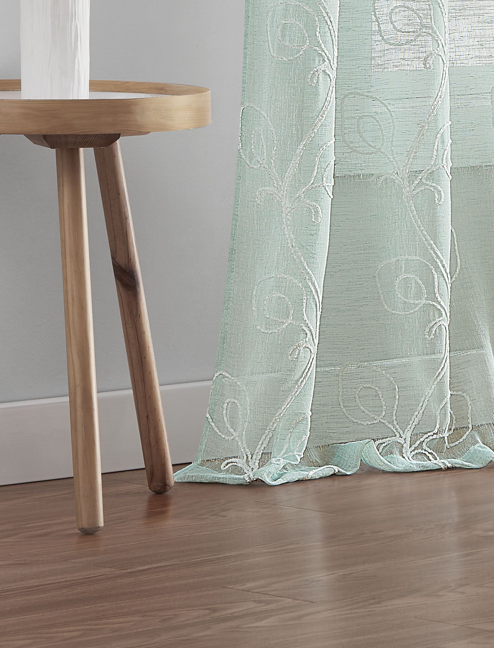Dainty Home Stella Linen Look Boho Solid Fabric With 3D Floral Chenille Embroidery Light Filtering Grommet Panel Pair