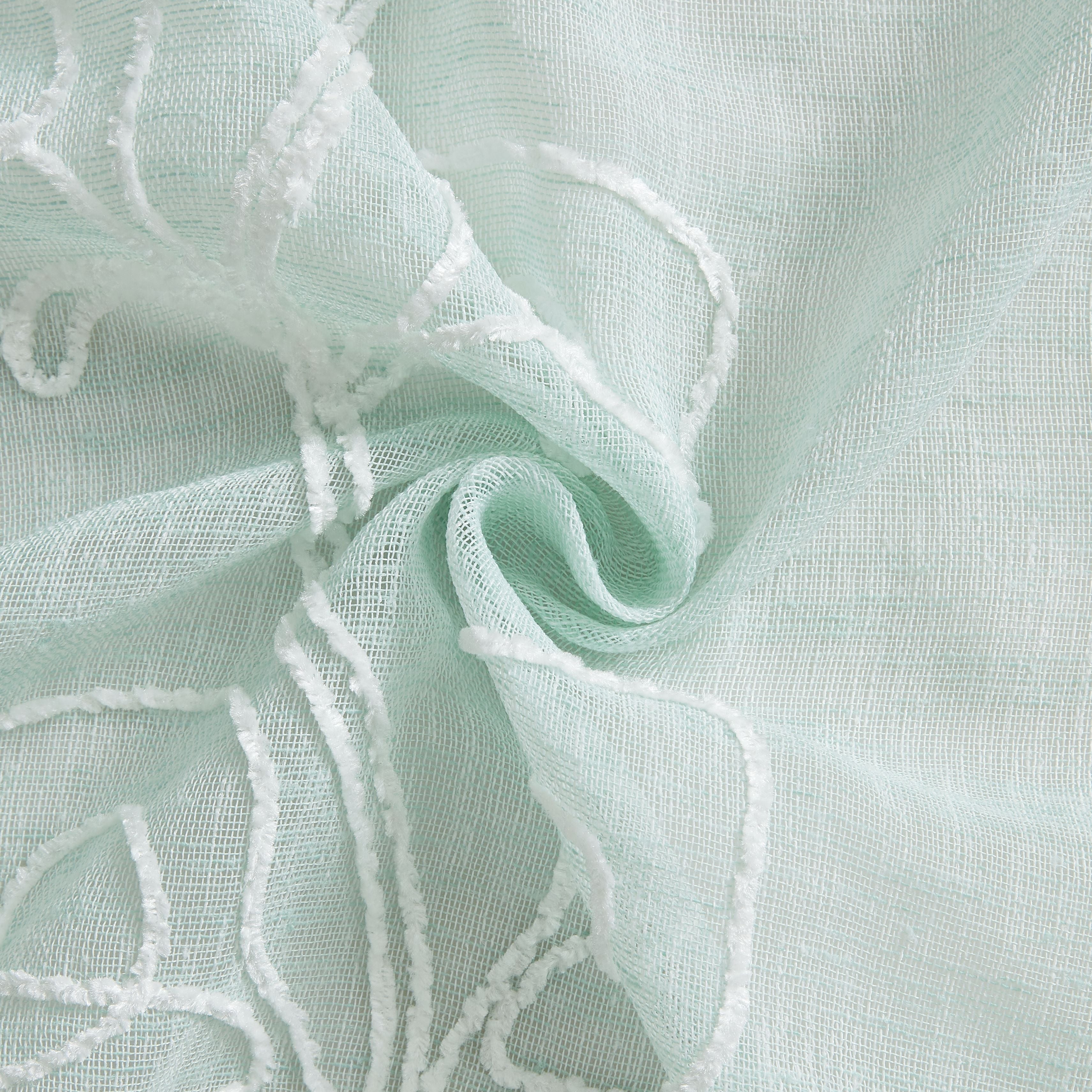 Dainty Home Stella Linen Look Boho Solid Fabric With 3D Floral Chenille Embroidery Light Filtering Grommet Panel Pair