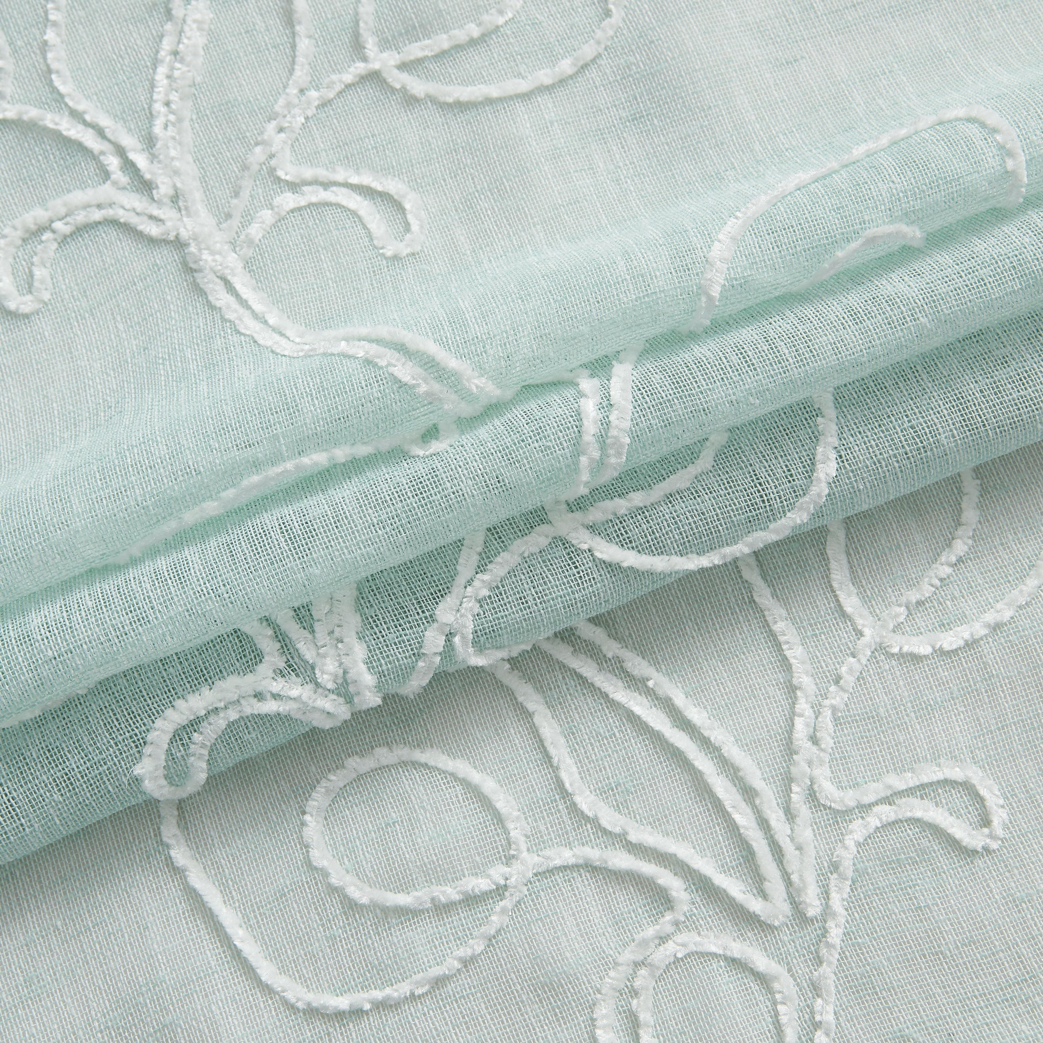 Dainty Home Stella Linen Look Boho Solid Fabric With 3D Floral Chenille Embroidery Light Filtering Grommet Panel Pair