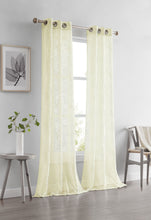 Load image into Gallery viewer, Dainty Home Stella Linen Look Boho Solid Fabric With 3D Floral Chenille Embroidery Light Filtering Grommet Panel Pair
