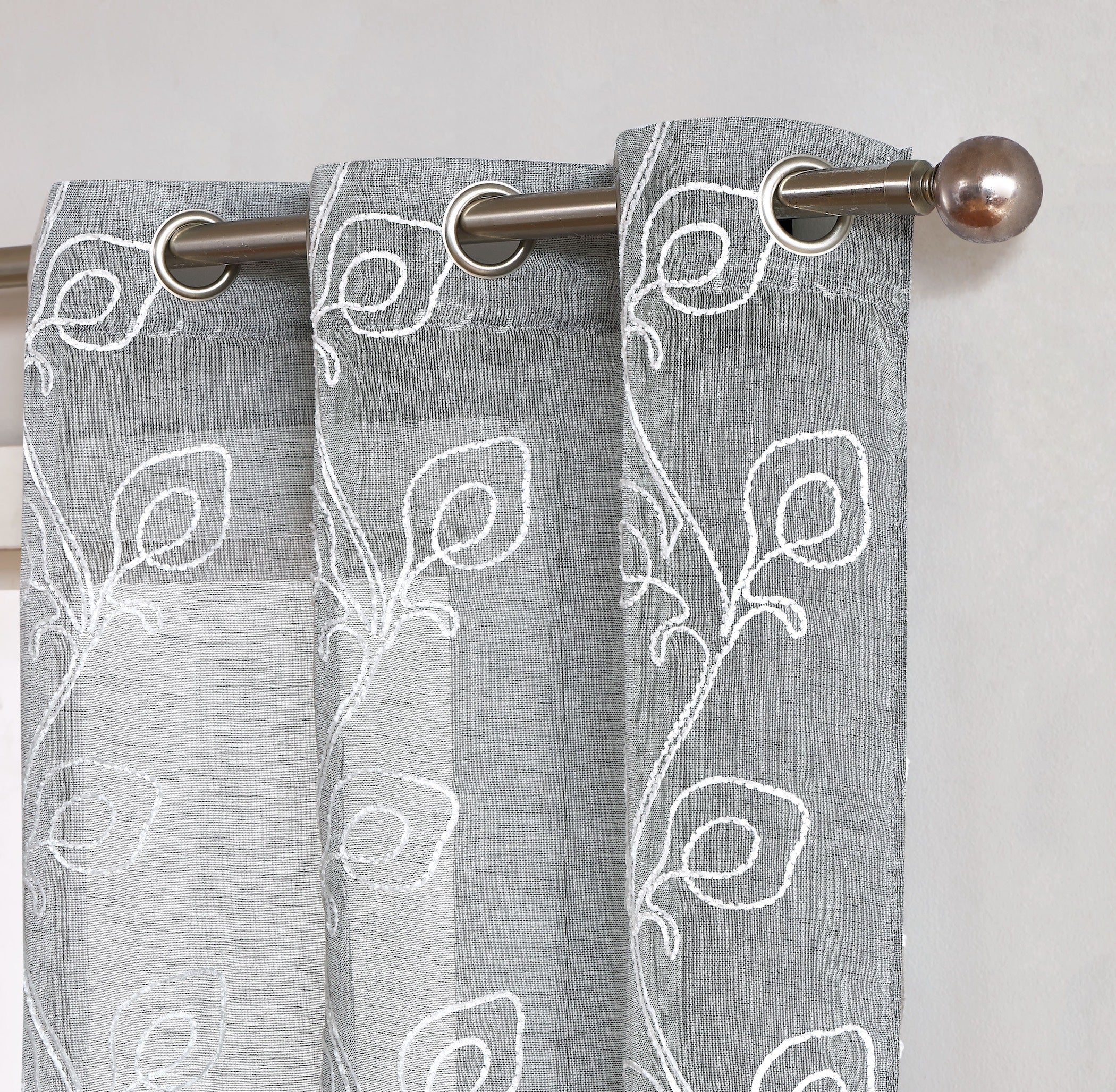 Dainty Home Stella Linen Look Boho Solid Fabric With 3D Floral Chenille Embroidery Light Filtering Grommet Panel Pair