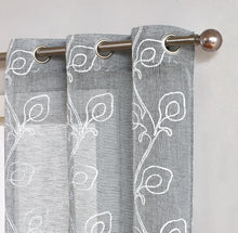 Load image into Gallery viewer, Dainty Home Stella Linen Look Boho Solid Fabric With 3D Floral Chenille Embroidery Light Filtering Grommet Panel Pair
